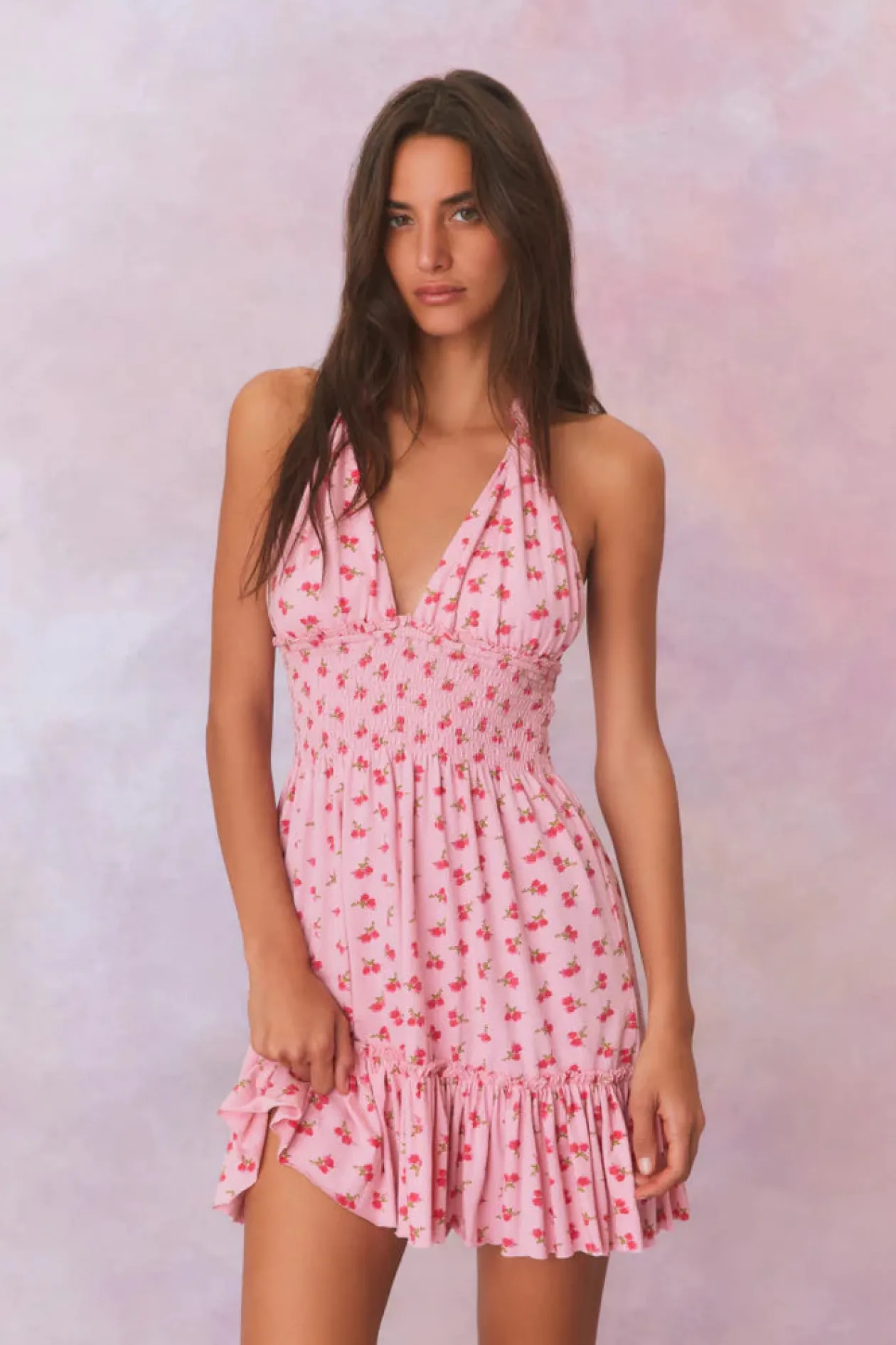 Aisling Halter Mini Dress in Cherry Pink