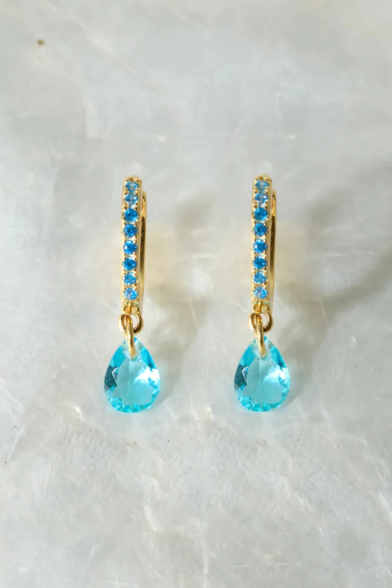 Aqua Teardrop 925 Huggie Earrings