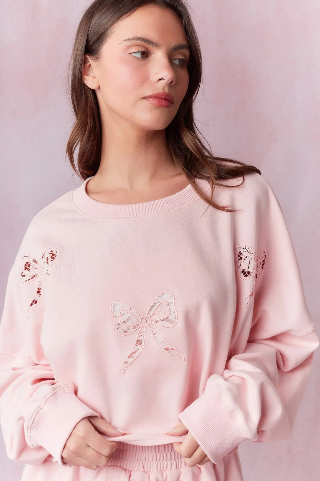 Bow Lace Laser Cut Embellished Terry Top