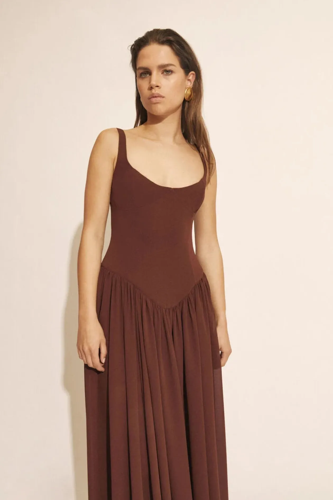 Briann Drop Waist Maxi Dress in Chocolate
