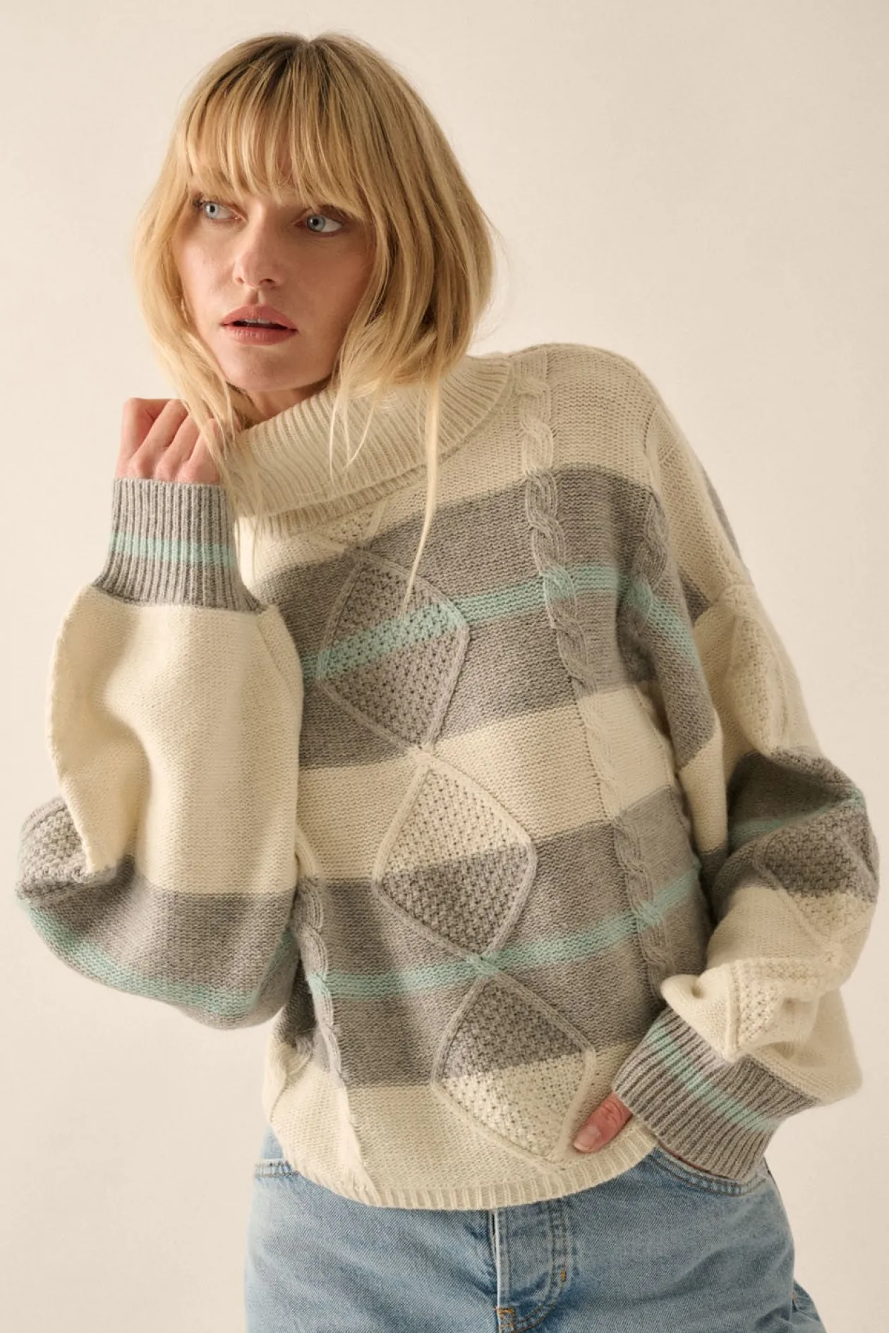 Camille Striped Cable Knit Turtleneck