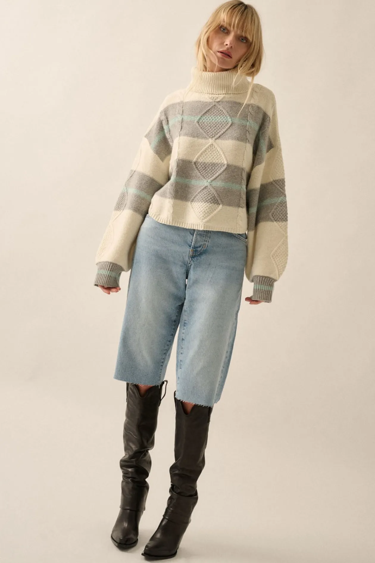 Camille Striped Cable Knit Turtleneck