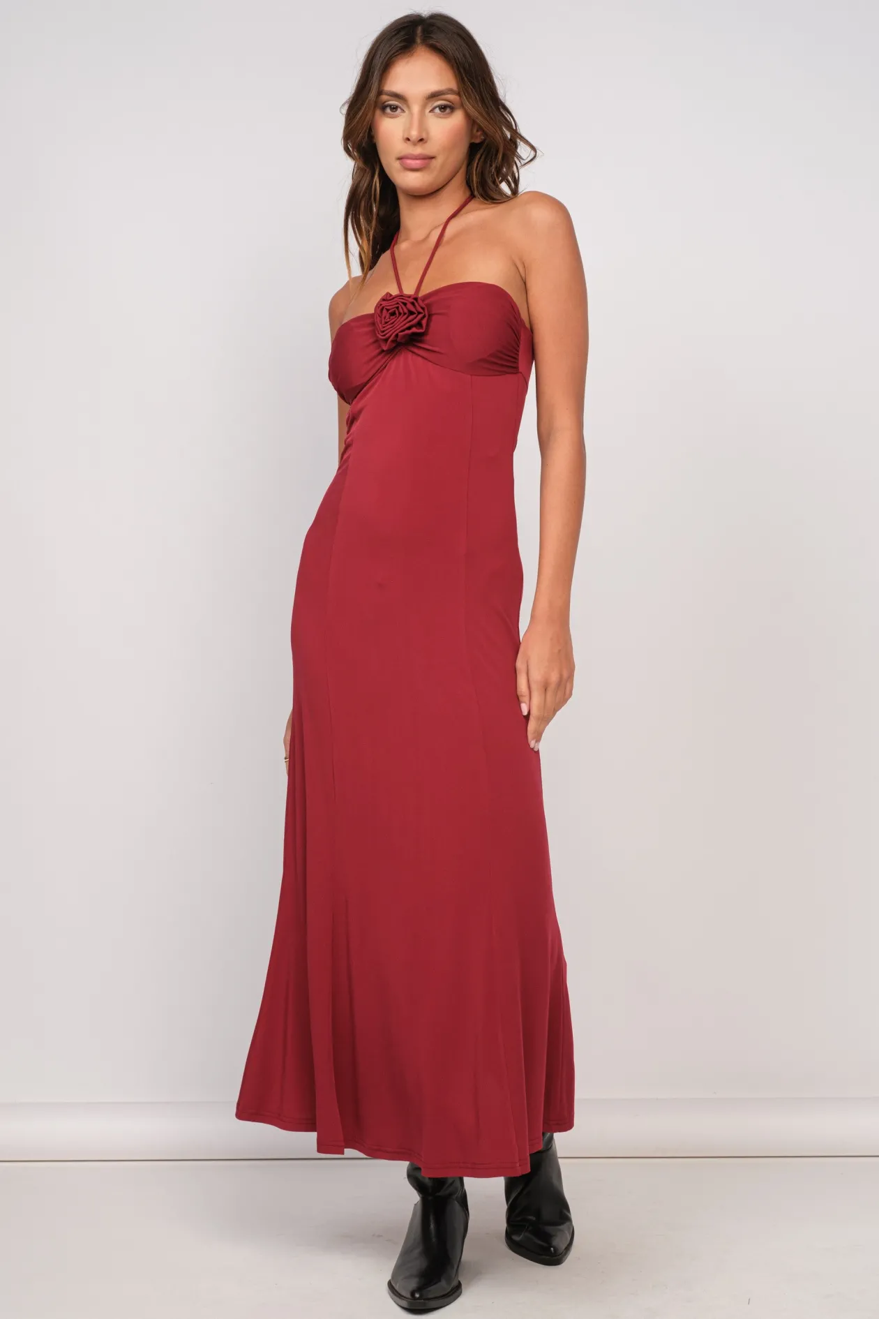 Carolina Red Halter Midi Dress