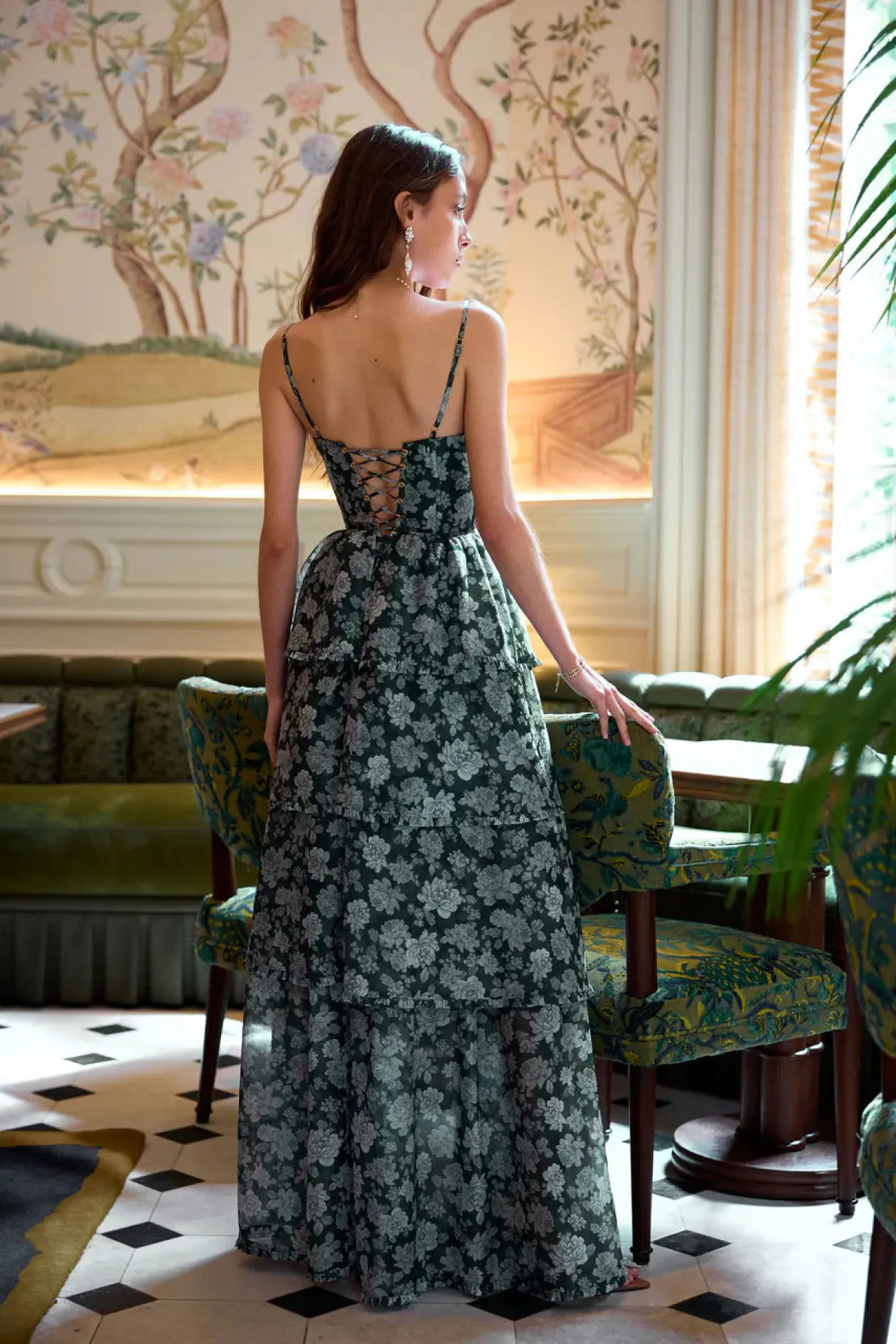 Caterina Dress in Emerald Peony