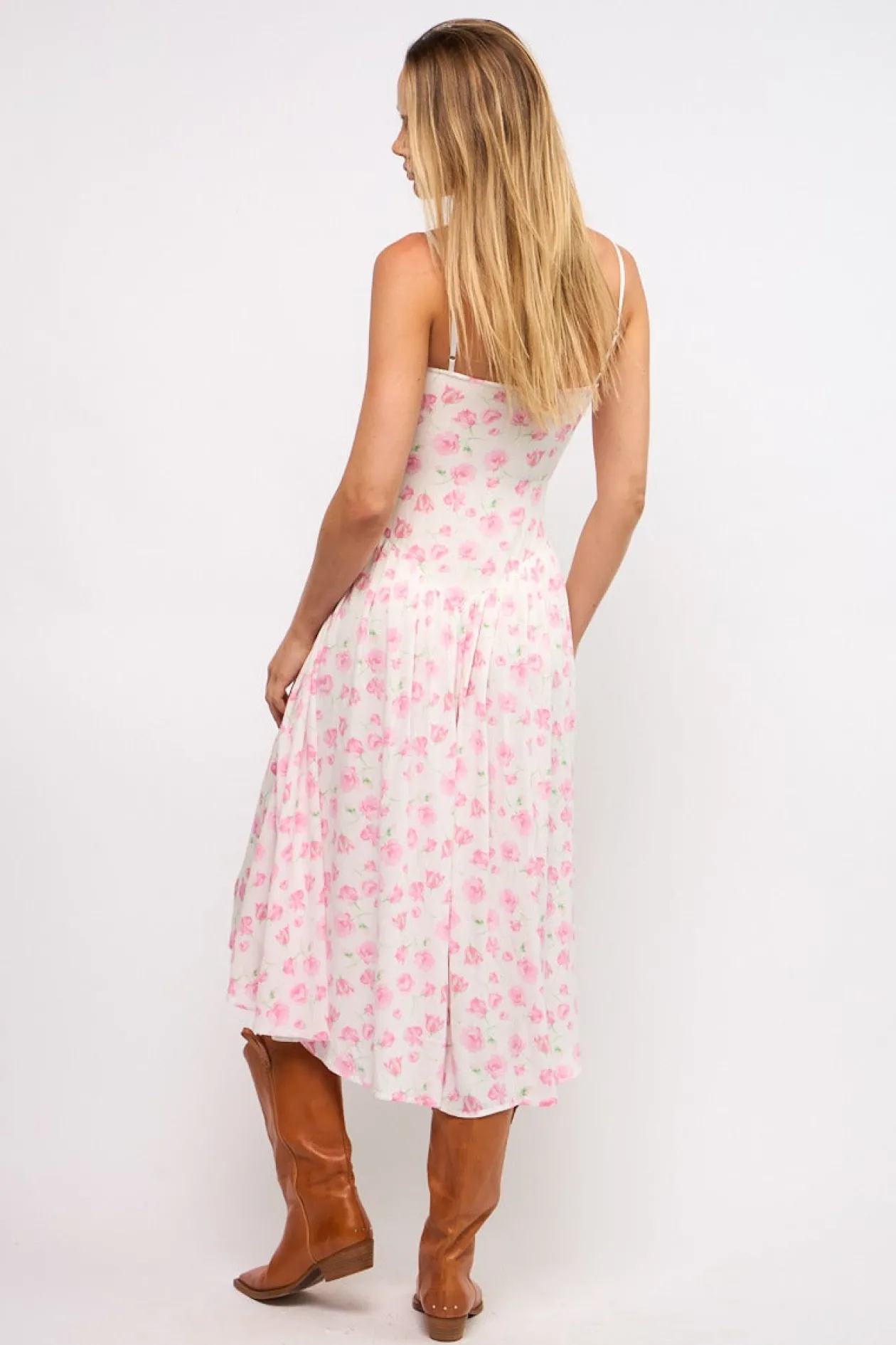 Delicate Roses Smocked Midi Dress
