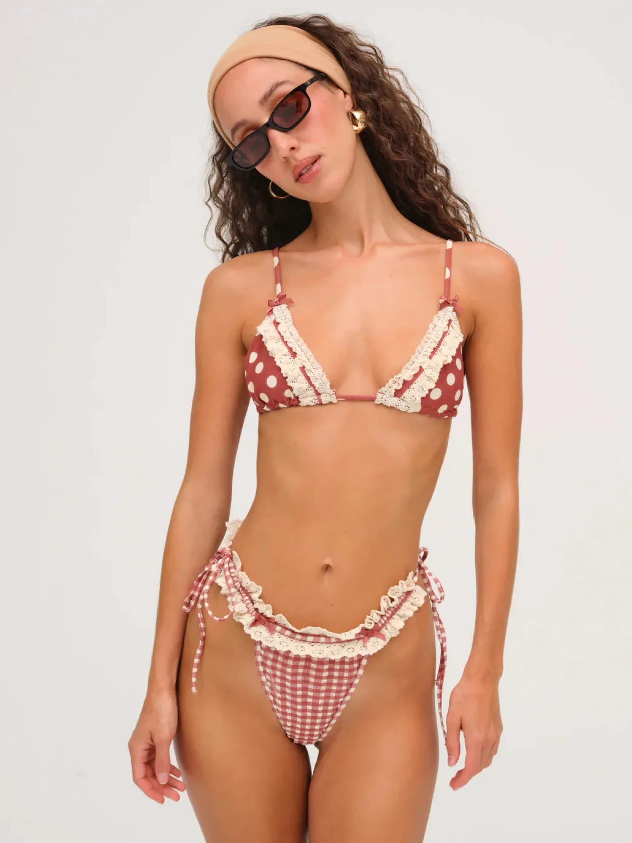 Denim Dot Triangle Bikini Top