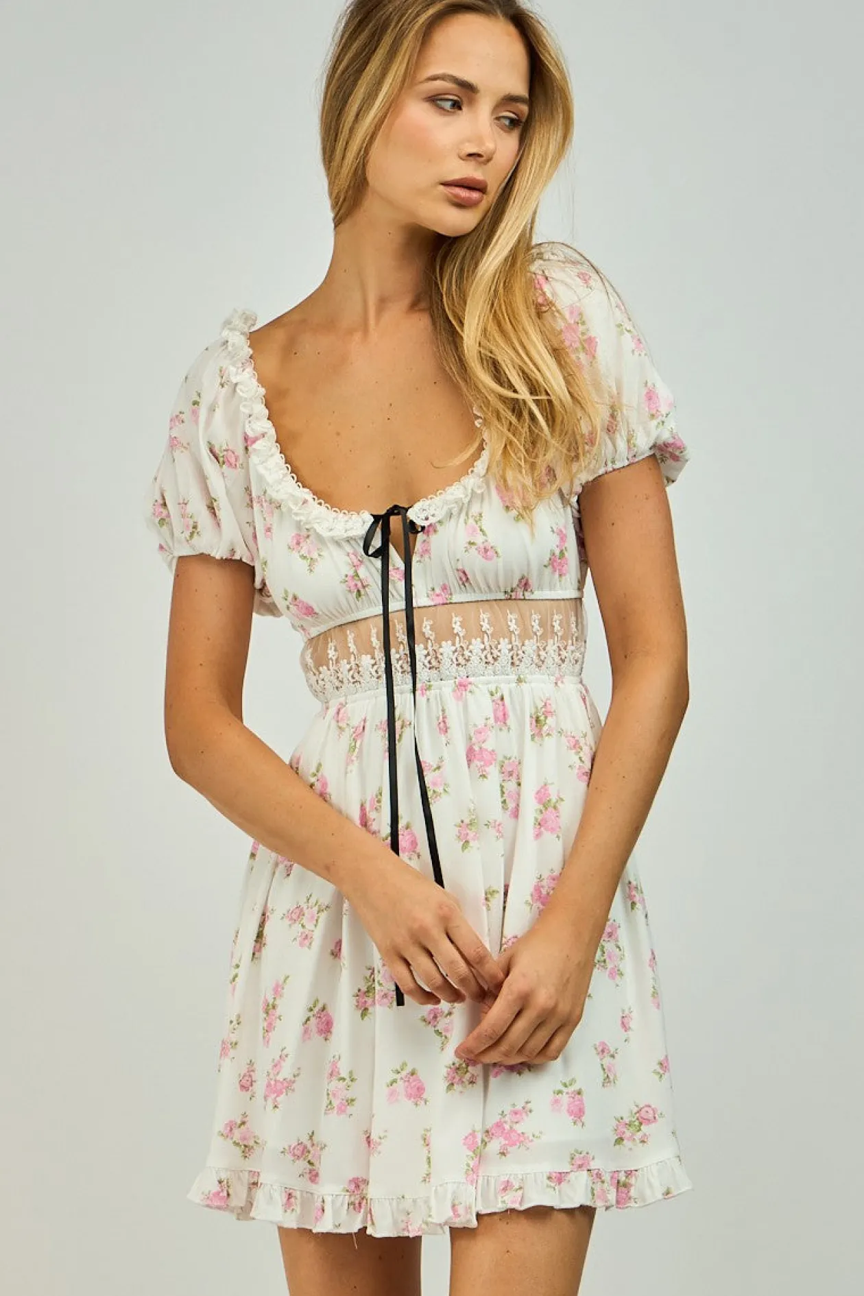 Eloise Lace Trim Mini Dress