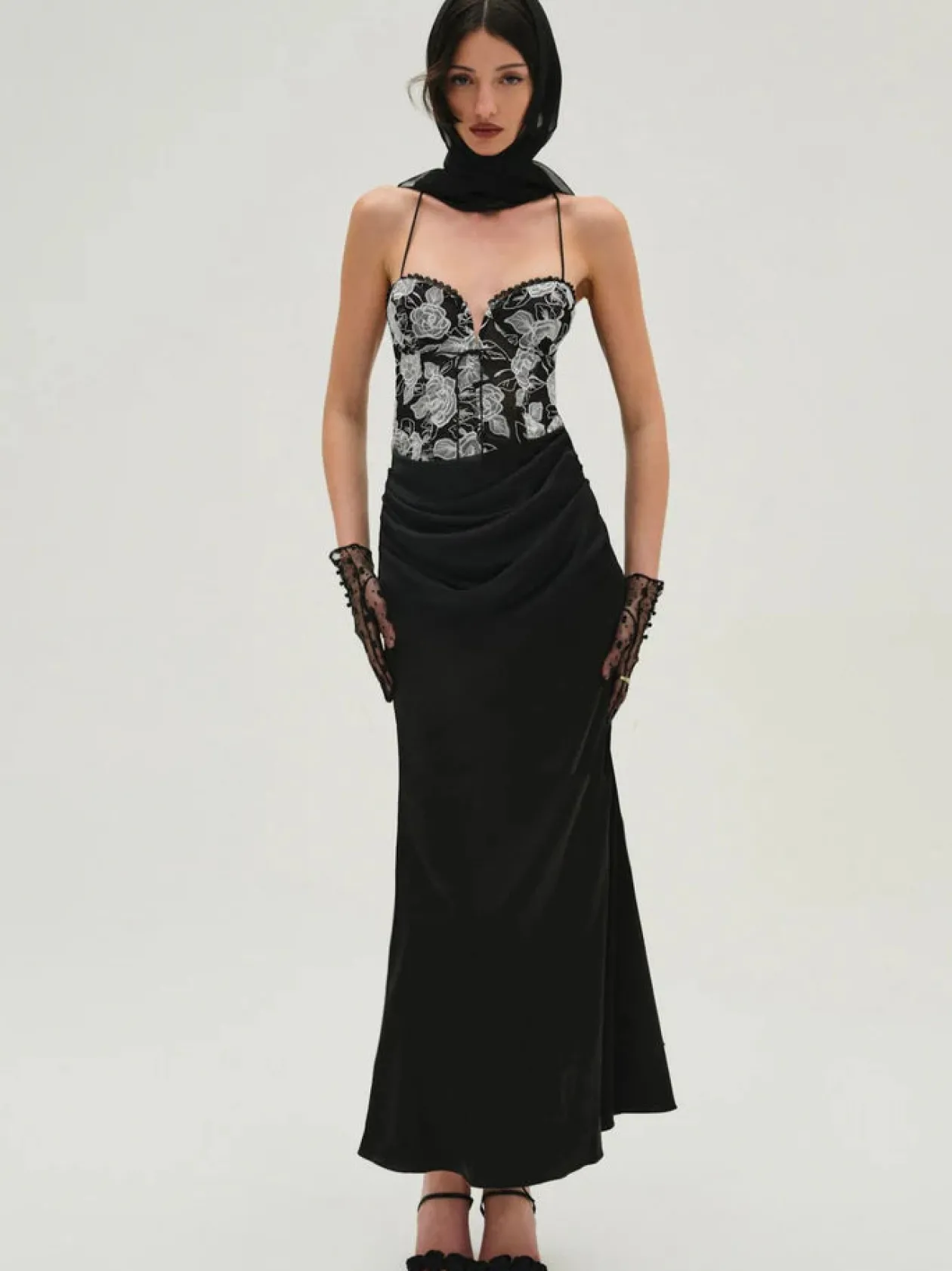 Embroidered Roses Maxi Dress