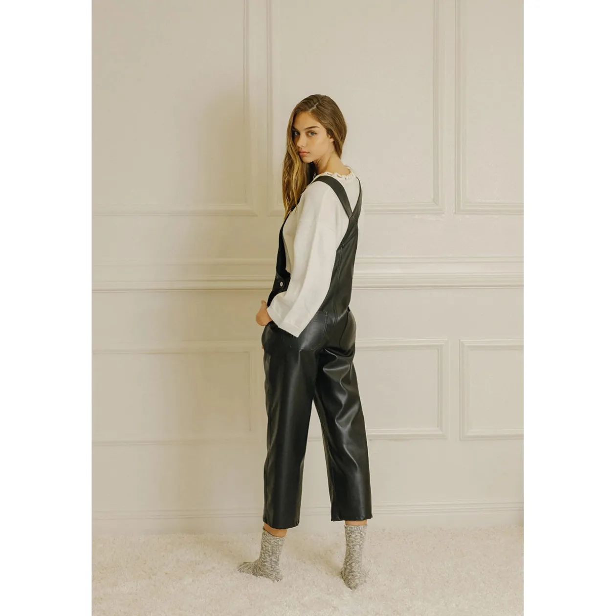 Faux Leather Overalls