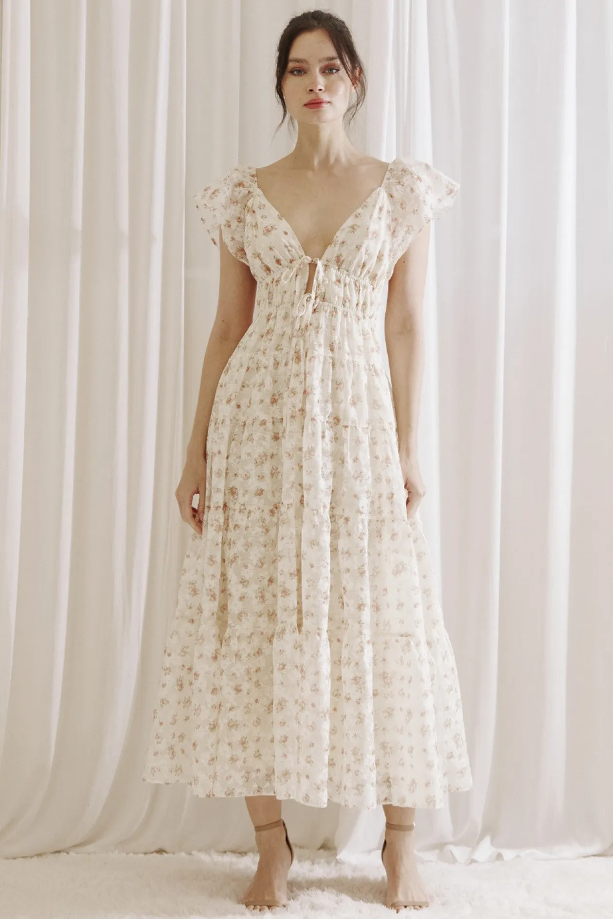 Floral Gingham Ruffle Midi Dress