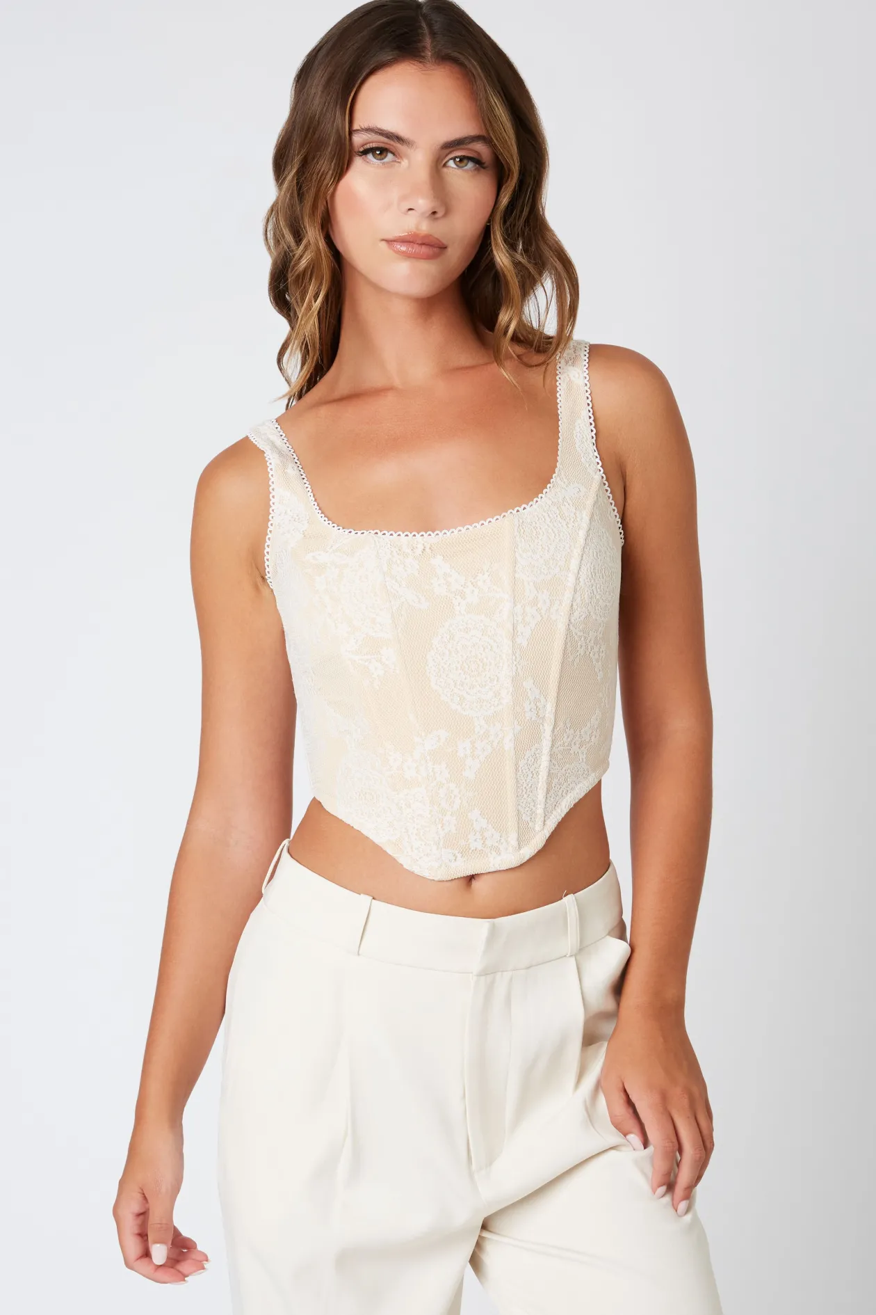 Floral Mesh Crop Corset Top