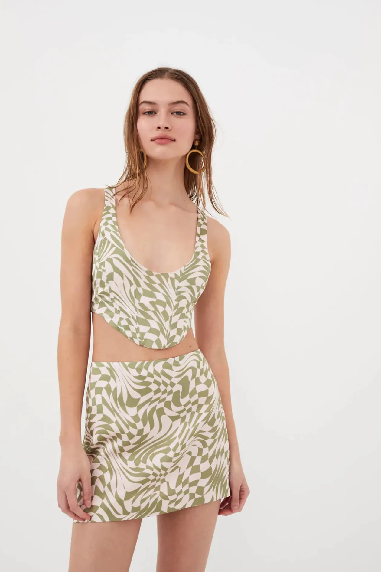 For Love & Lemons Aiko Mini Skirt in Green