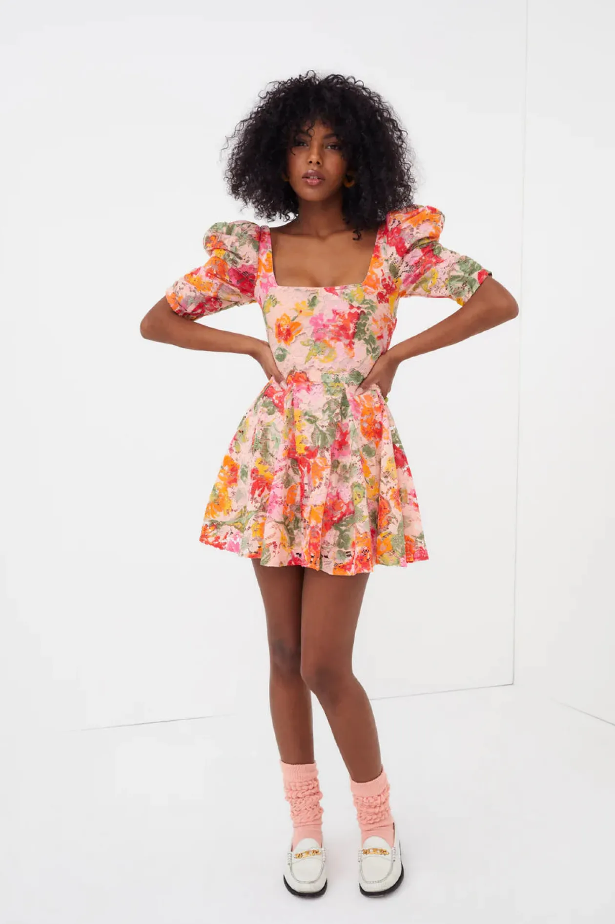 For Love & Lemons Dascha Puff Sleeve Mini Dress