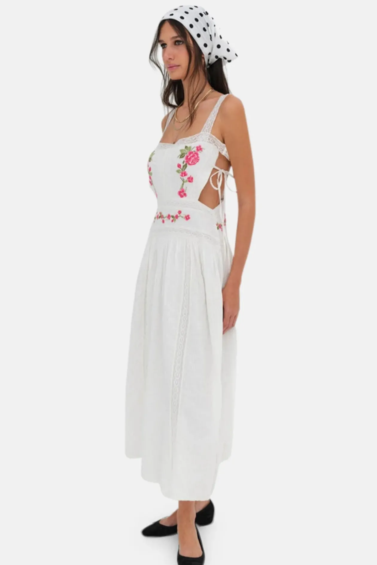 For Love & Lemons Jolene Embroidered Midi Dress