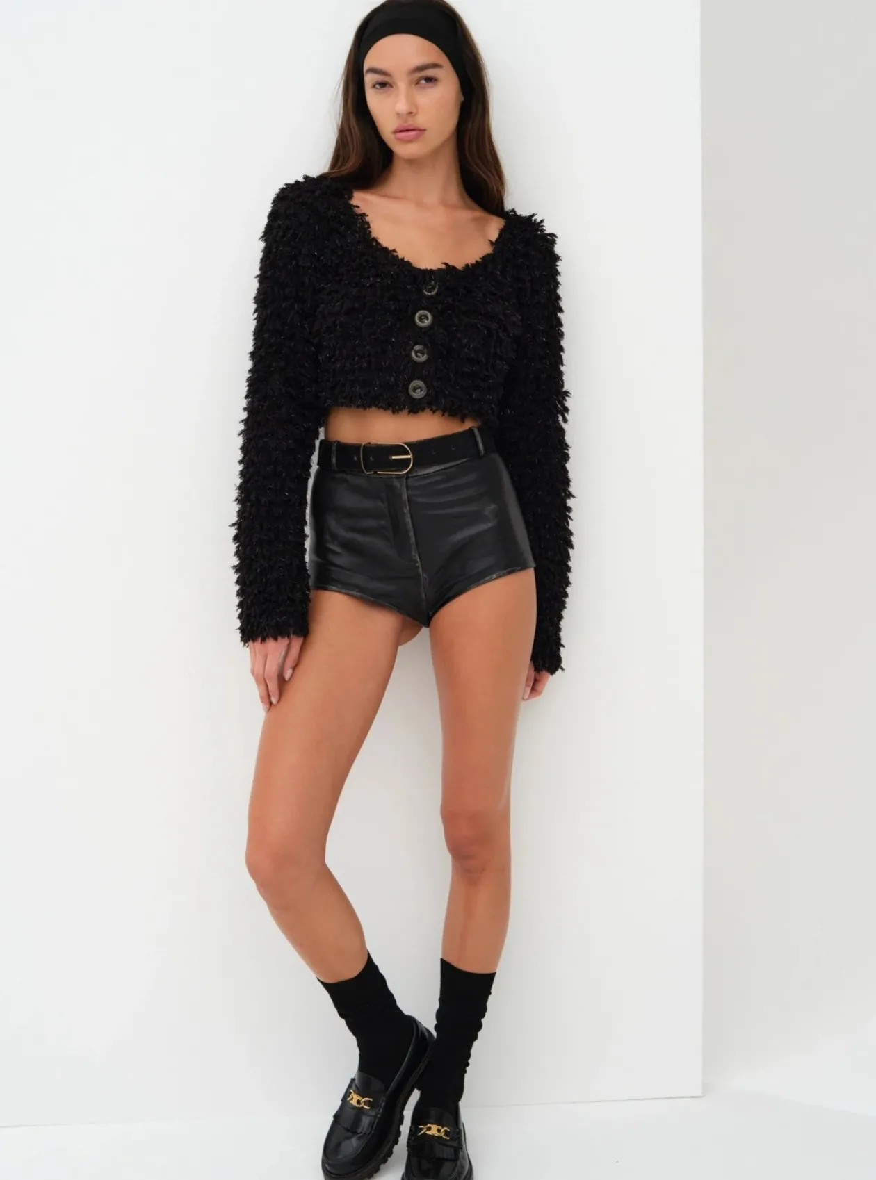 For Love & Lemons June Cropped Sweater in Black