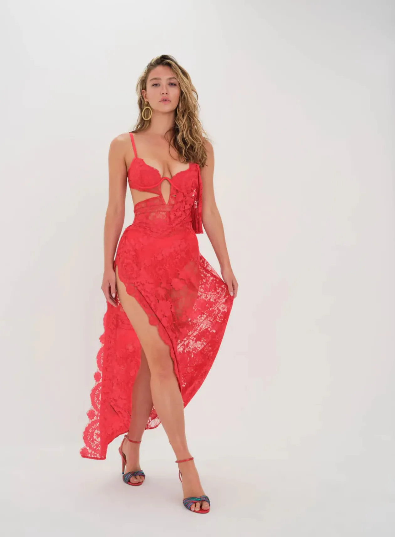 For Love & Lemons Kaia Maxi Dress in Red