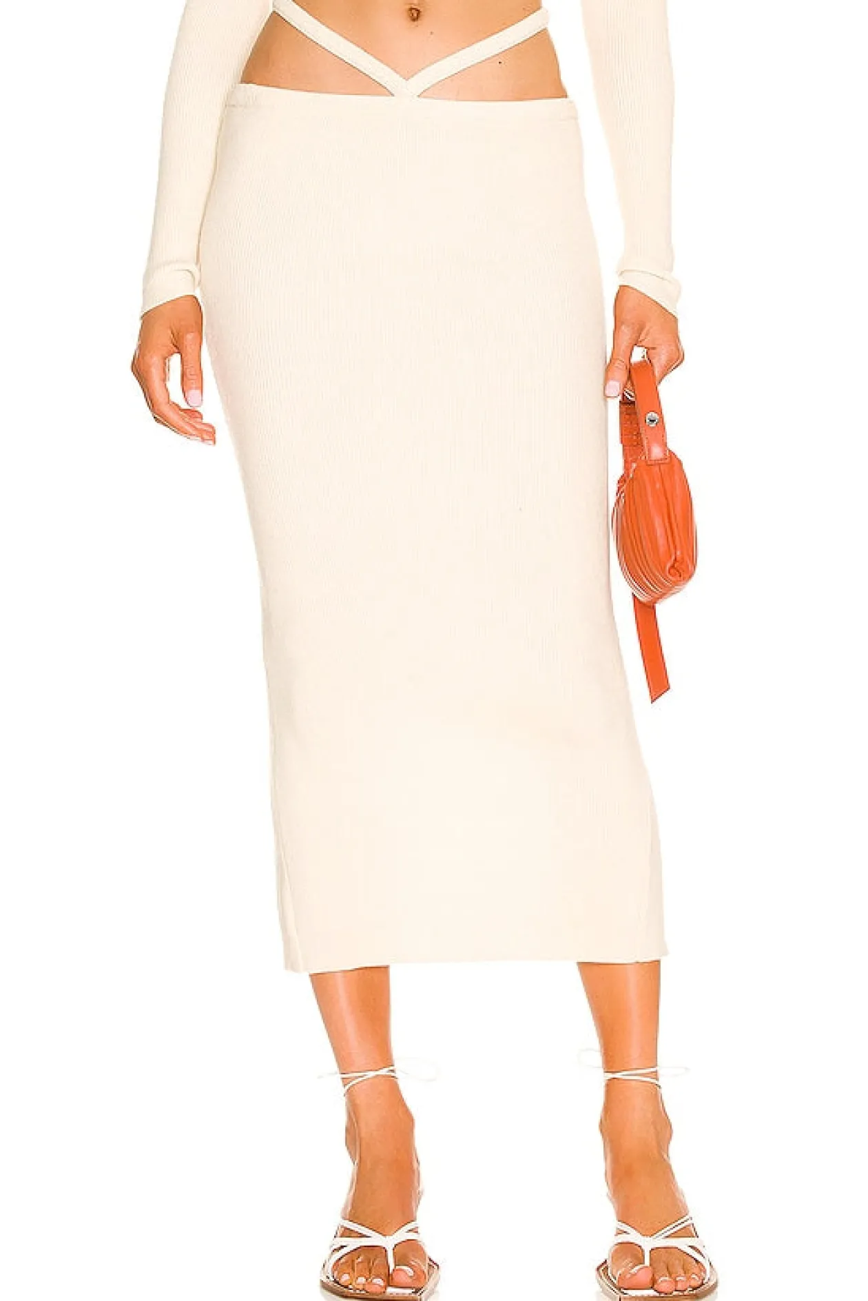 For Love & Lemons Mona Midi Skirt in Ivory