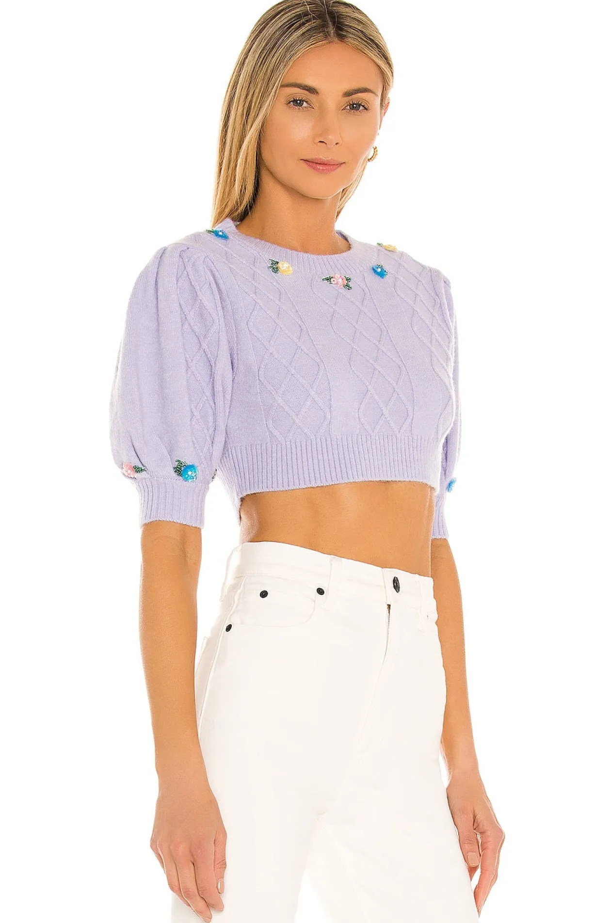 For Love & Lemons Sutton Cropped Sweater in Lavender