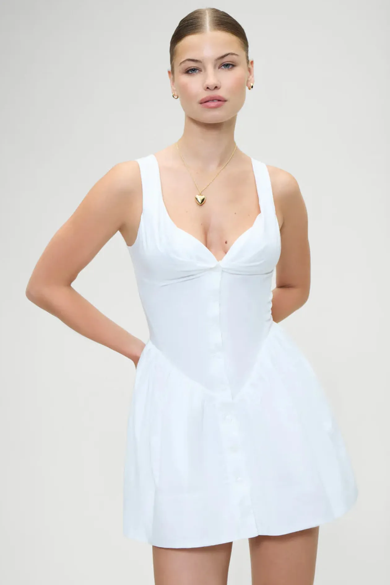 Frankies Bikinis Charlotte Corset Poplin Dress in White