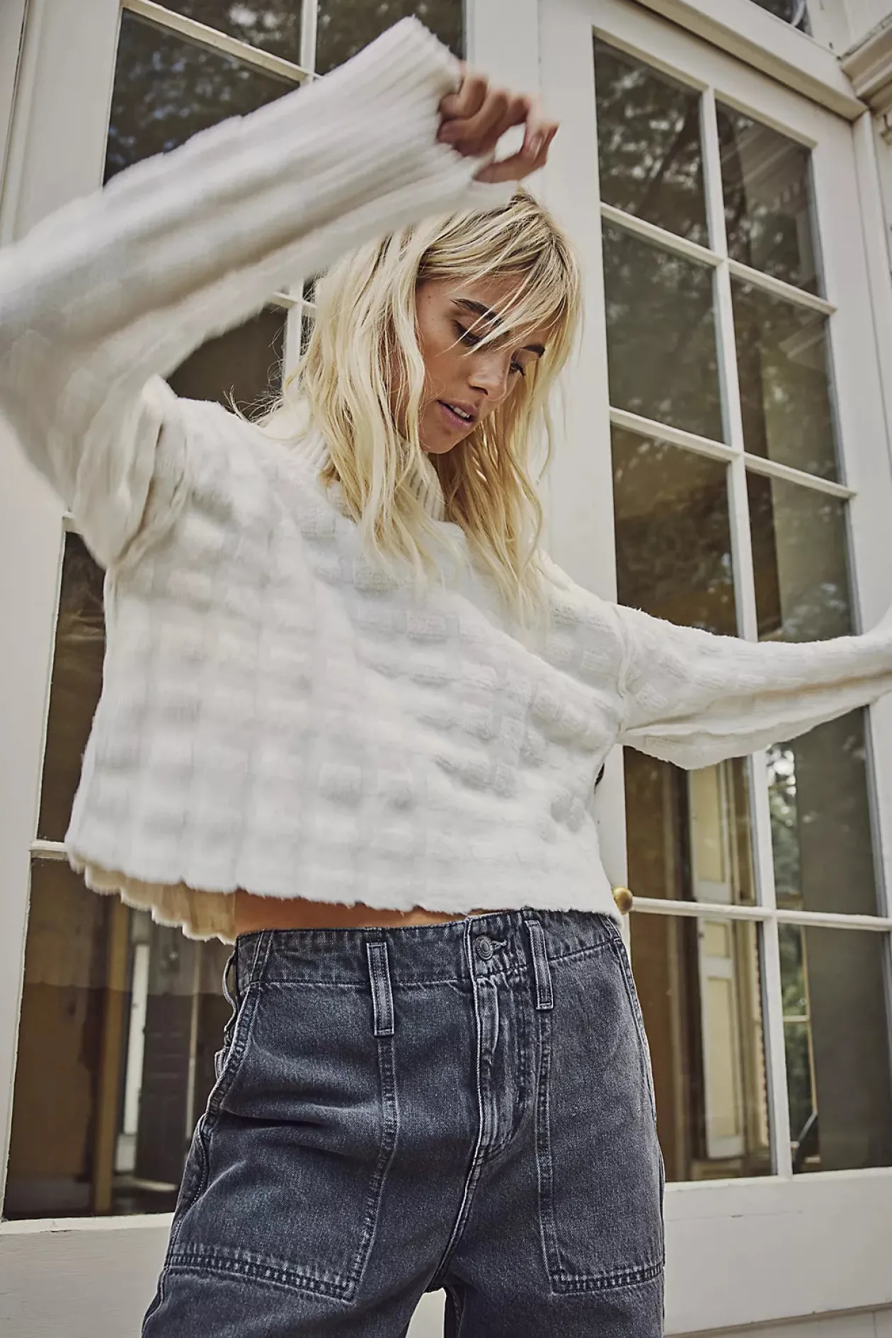 Free People Care FP Soul Searcher Mock Neck Sweater in Ivory