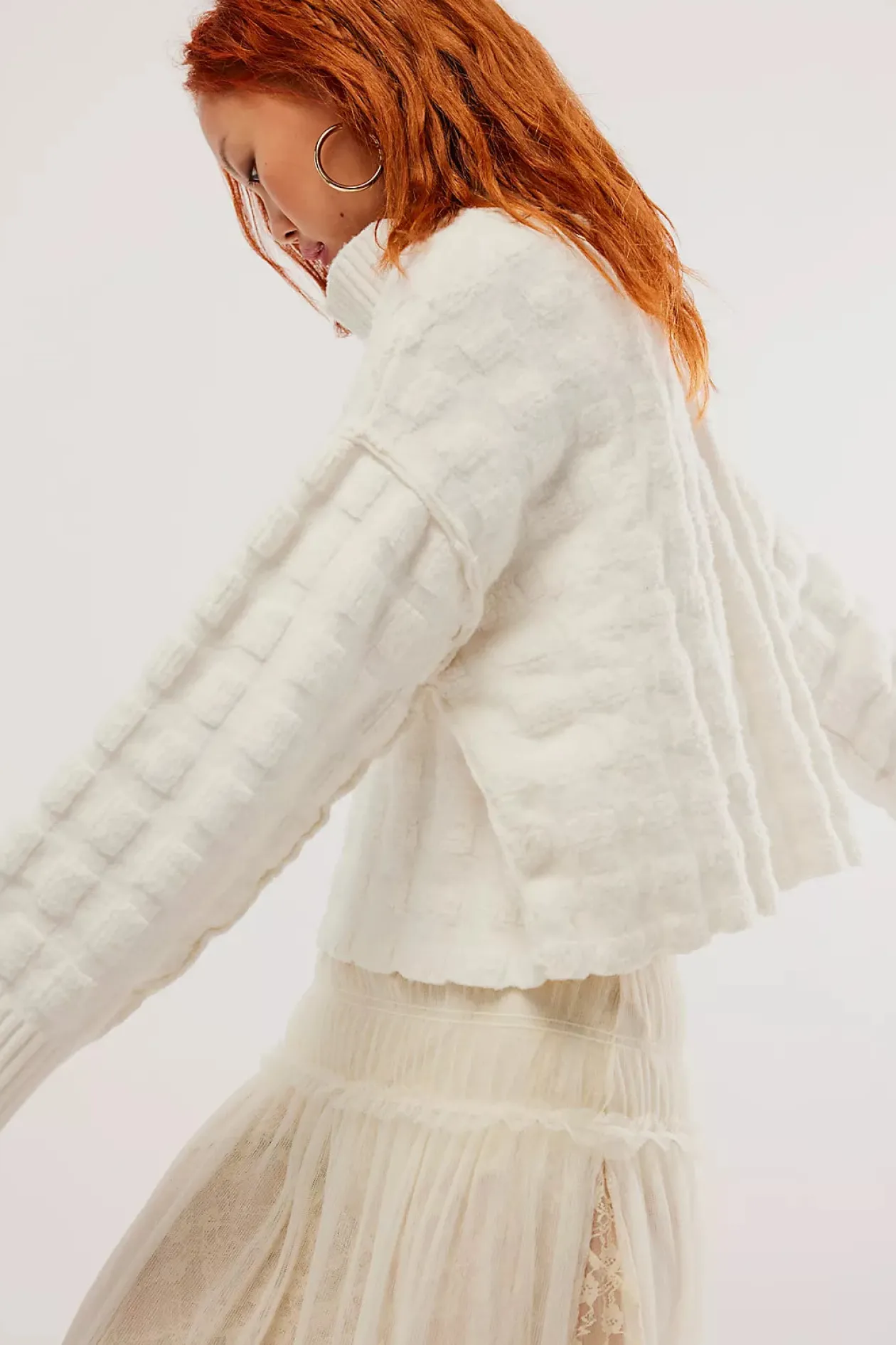 Free People Care FP Soul Searcher Mock Neck Sweater in Ivory