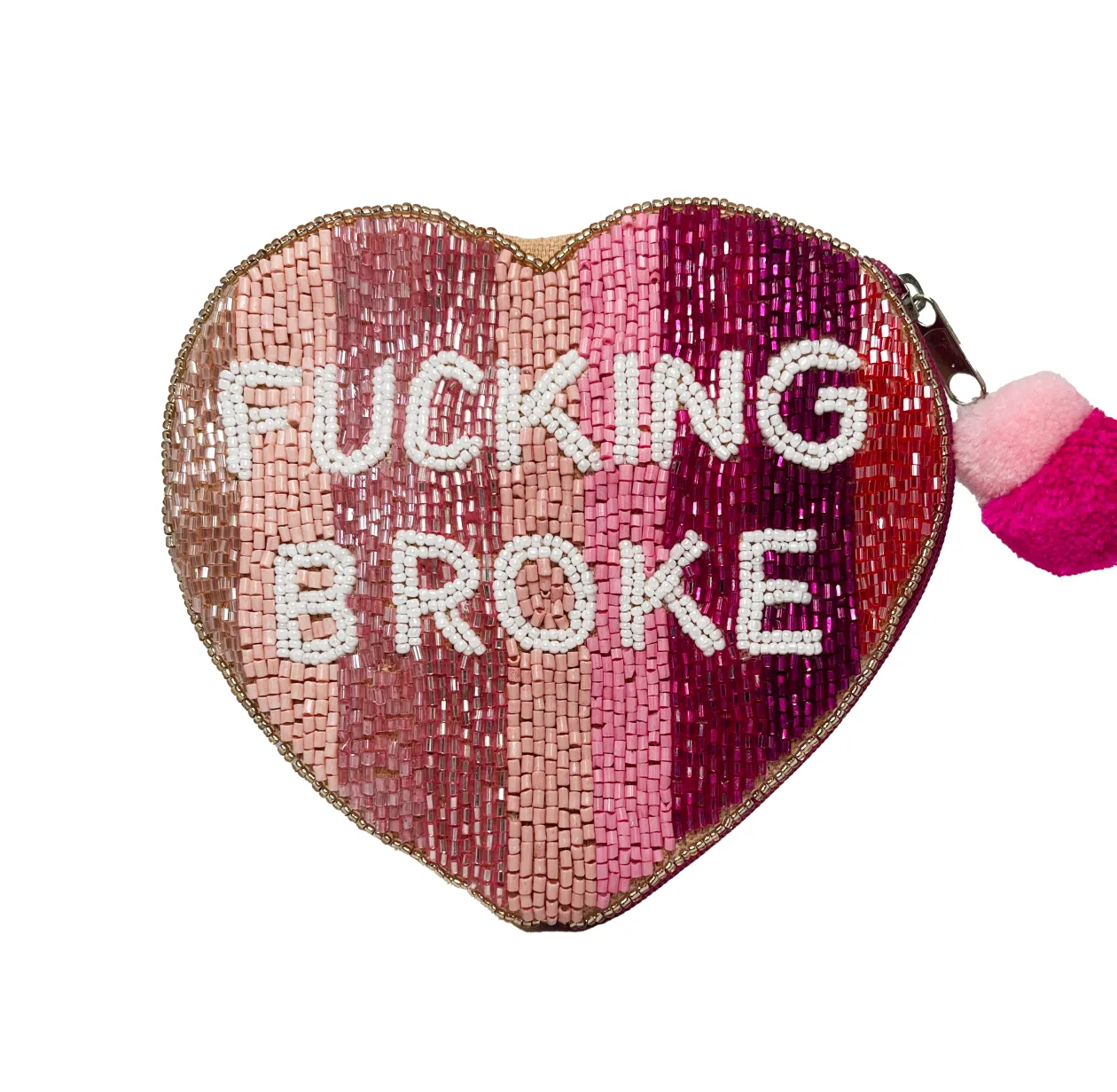 FUCKING BROKE Beaded Pouch Bag