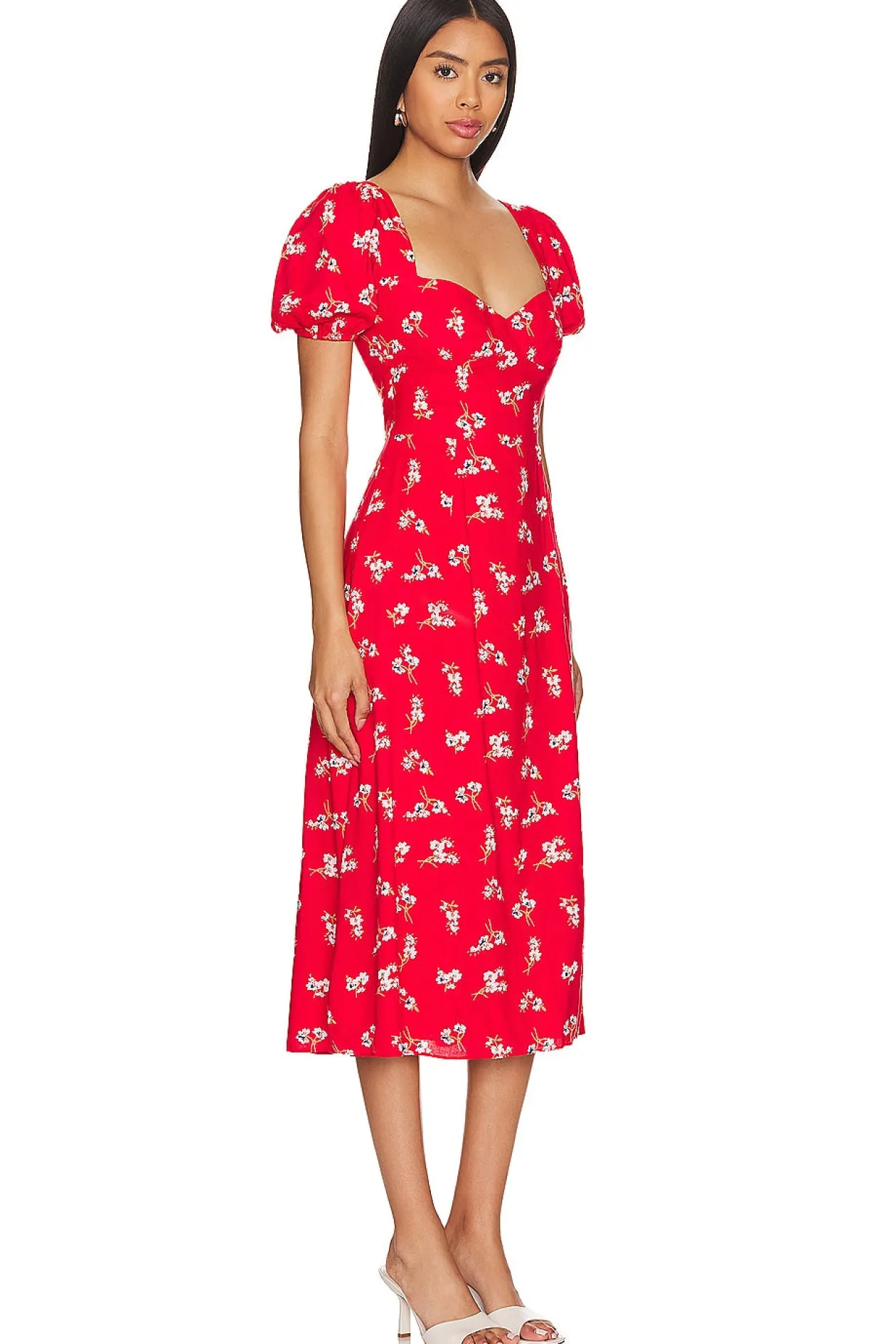 Gillian Midi Dress in Red Ditsy Floral