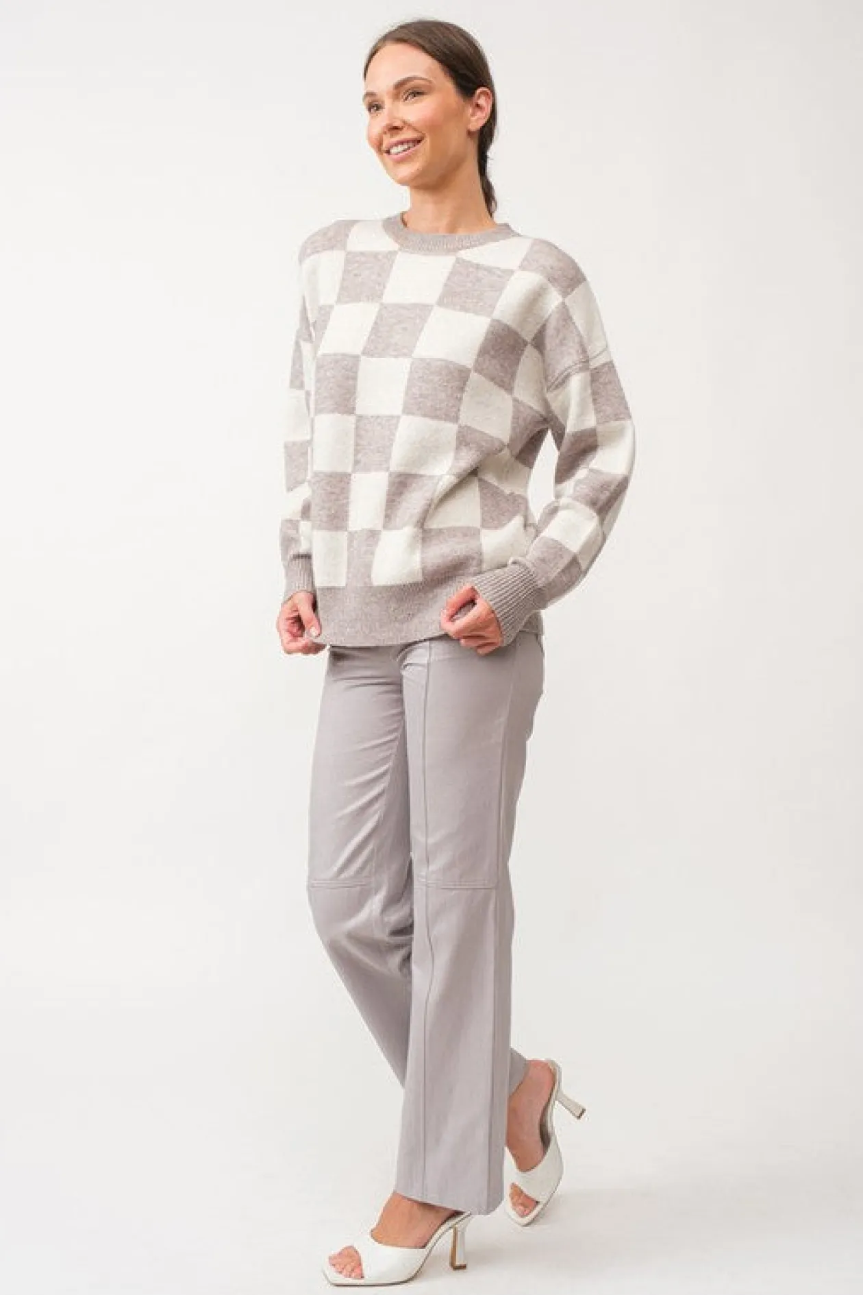 gracelynn_checker_knit_sw_3.webp Gracelynn Checker Knit Sweater in Heather Grey