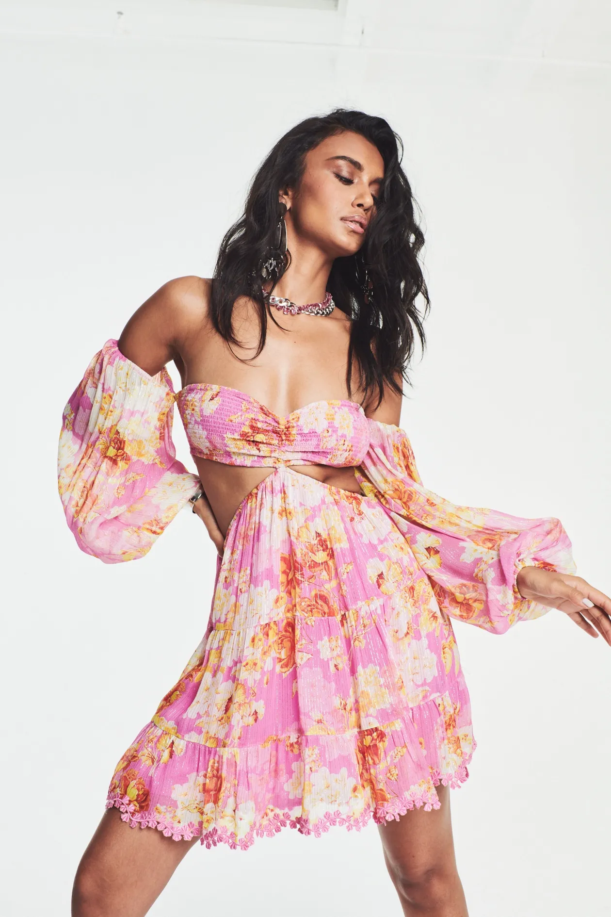 Hemant & Nandita Auril Off Shoulder Lurex Dress