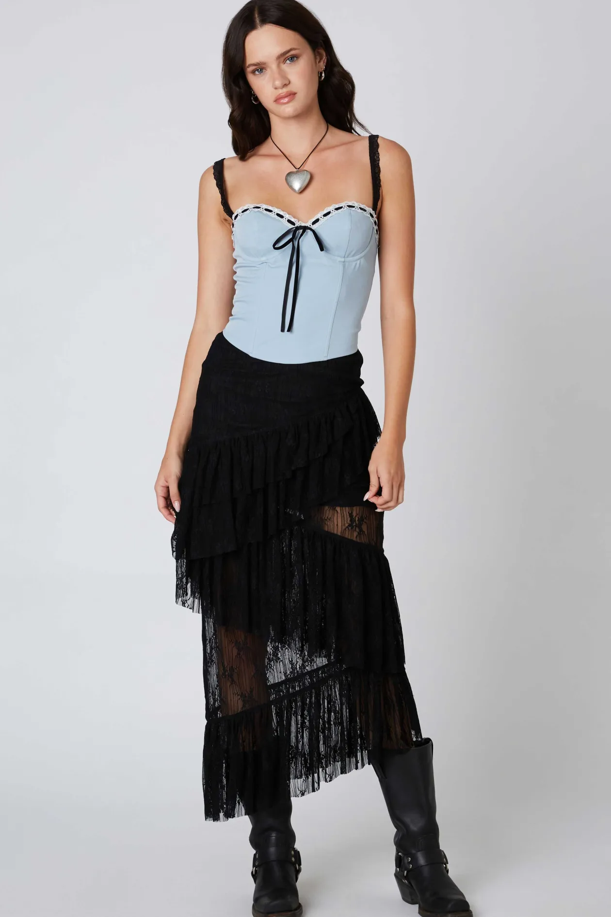 Lace Midi Skirt in Black