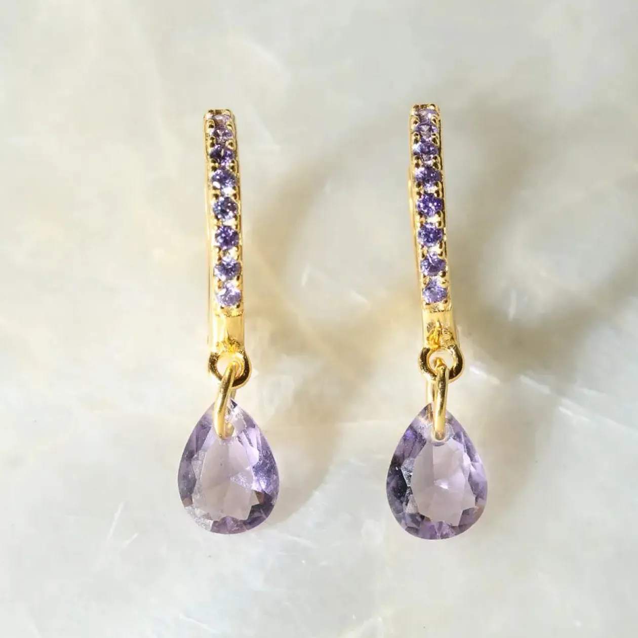 Lavender Teardrop 925 Huggie Hoop Earrings