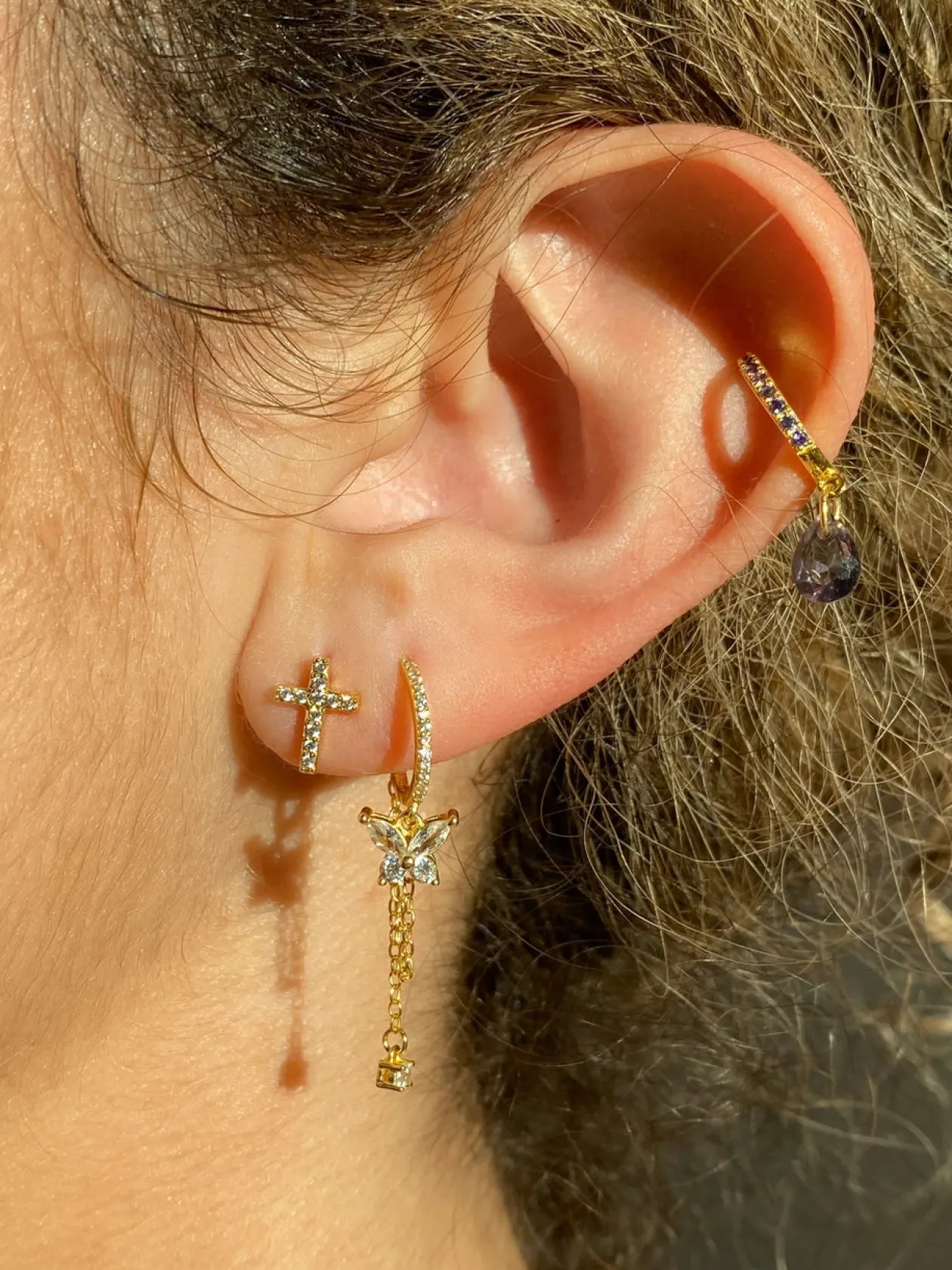 Lavender Teardrop 925 Huggie Hoop Earrings