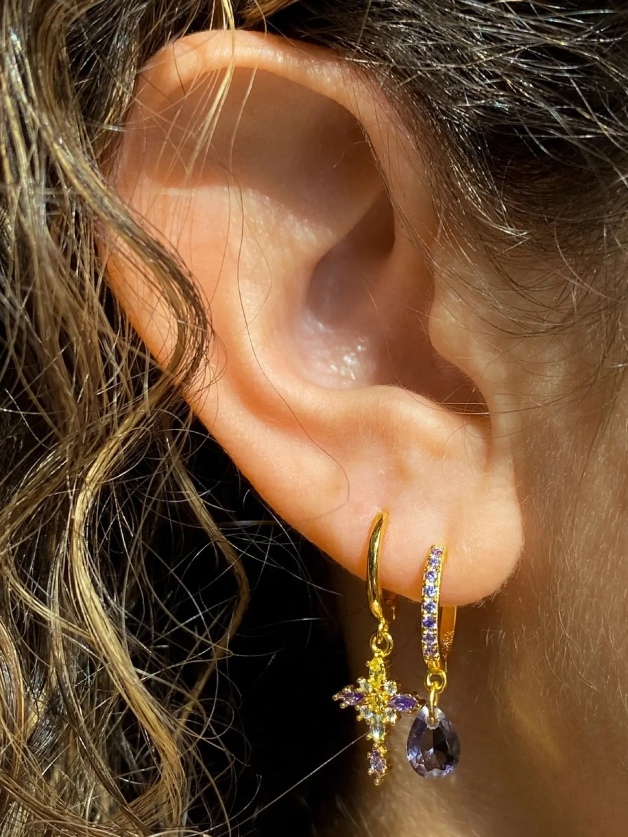 lavender_teardrop__huggie_2.webp Lavender Teardrop 925 Huggie Hoop Earrings