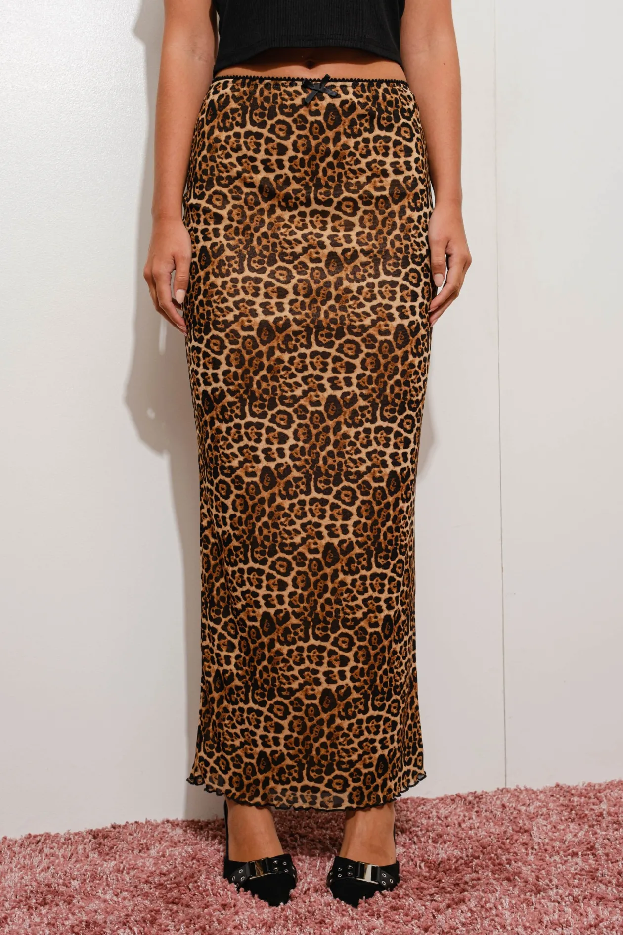 Leopard Mesh Maxi Skirt