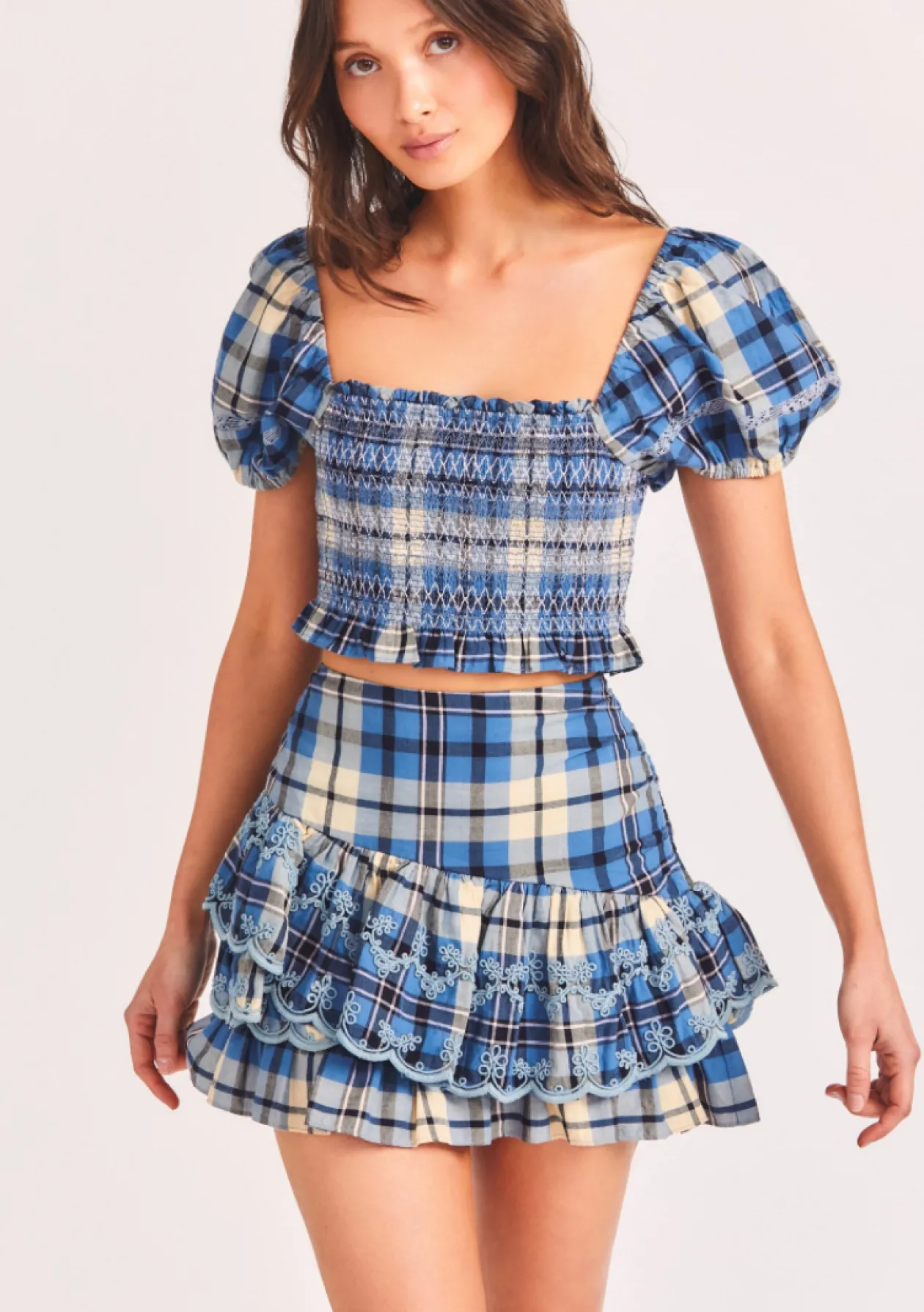 LoveShackFancy Como Skirt in Denim Skies