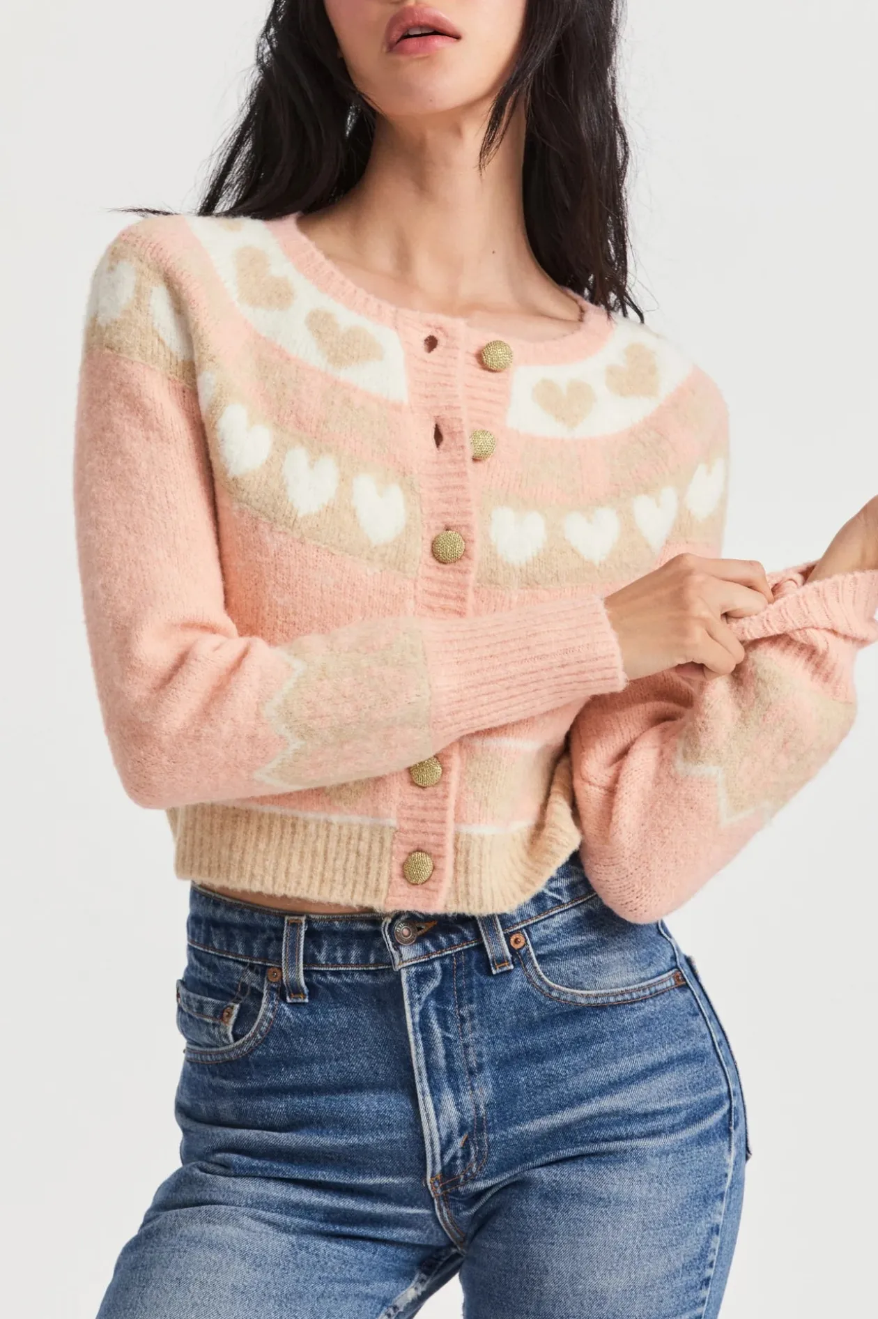 Loveshackfancy Dimples Cropped Cardigan in Champagne Toast