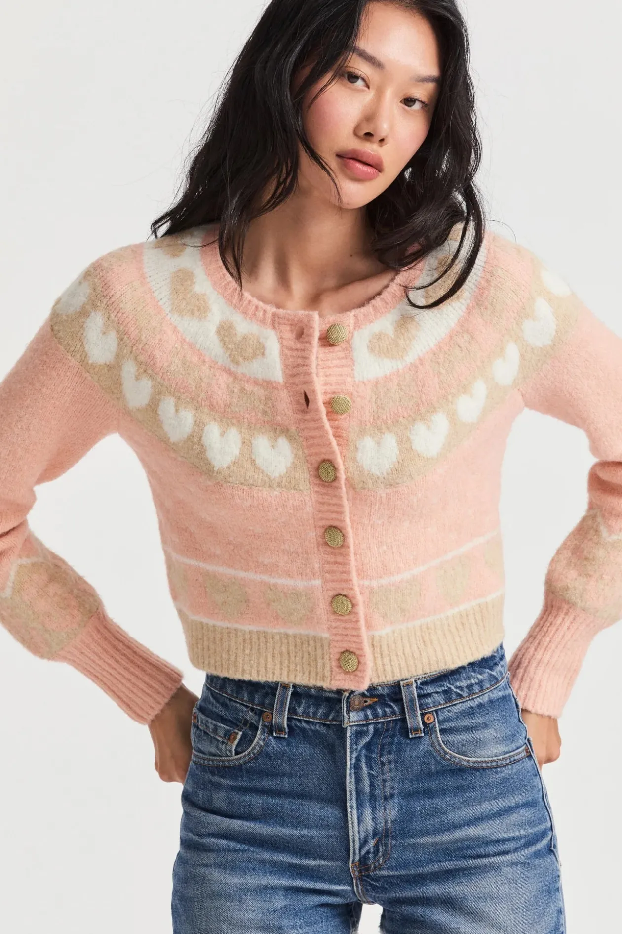 Loveshackfancy Dimples Cropped Cardigan in Champagne Toast