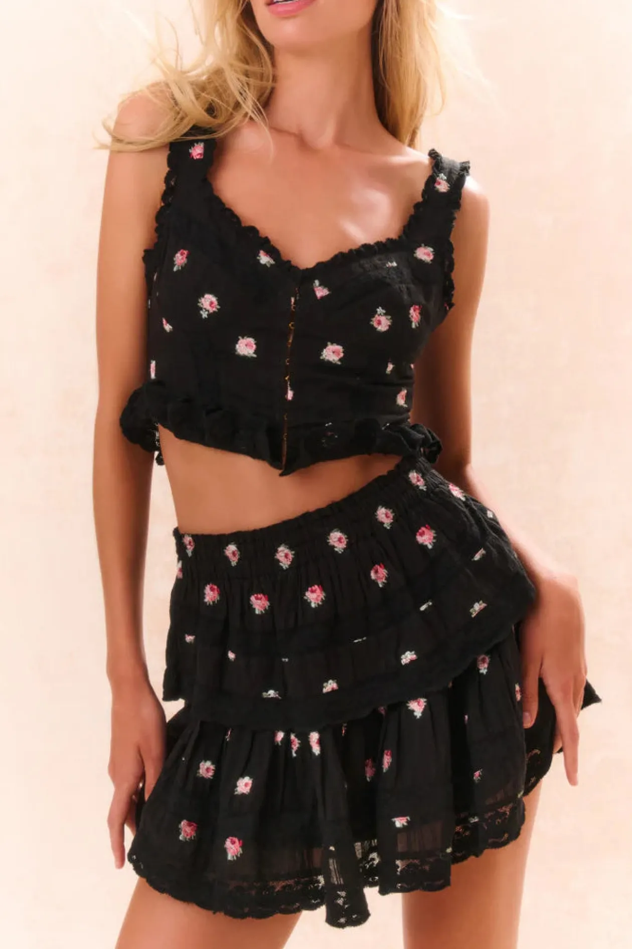 Loveshackfancy Ruffle Mini Embroidered Floral Skirt