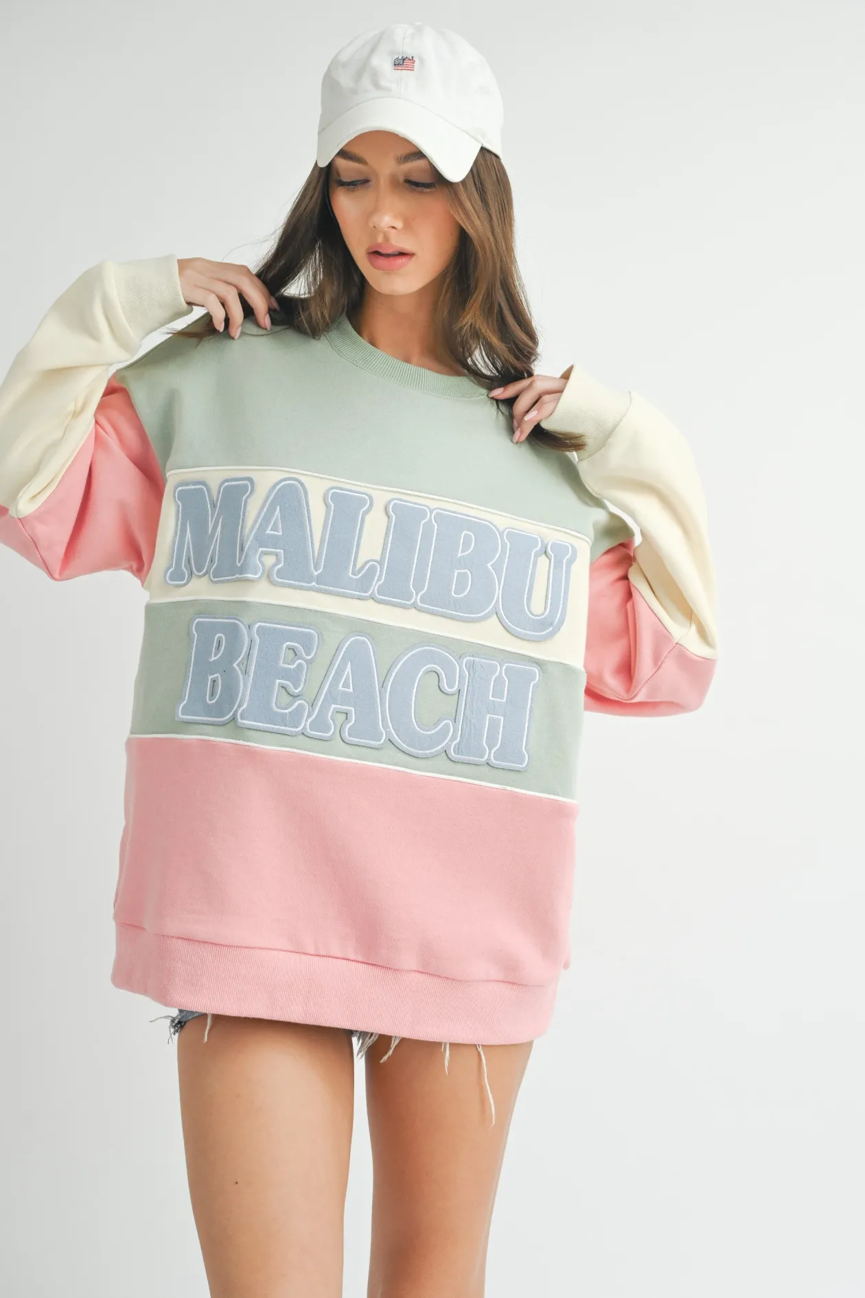 Malibu Beach Patch Colorblock Varsity Sweater