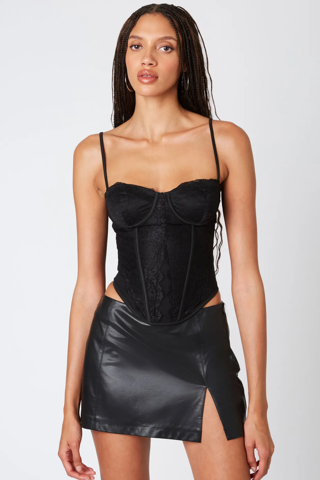 Mesh and Lace Corset Top in Black