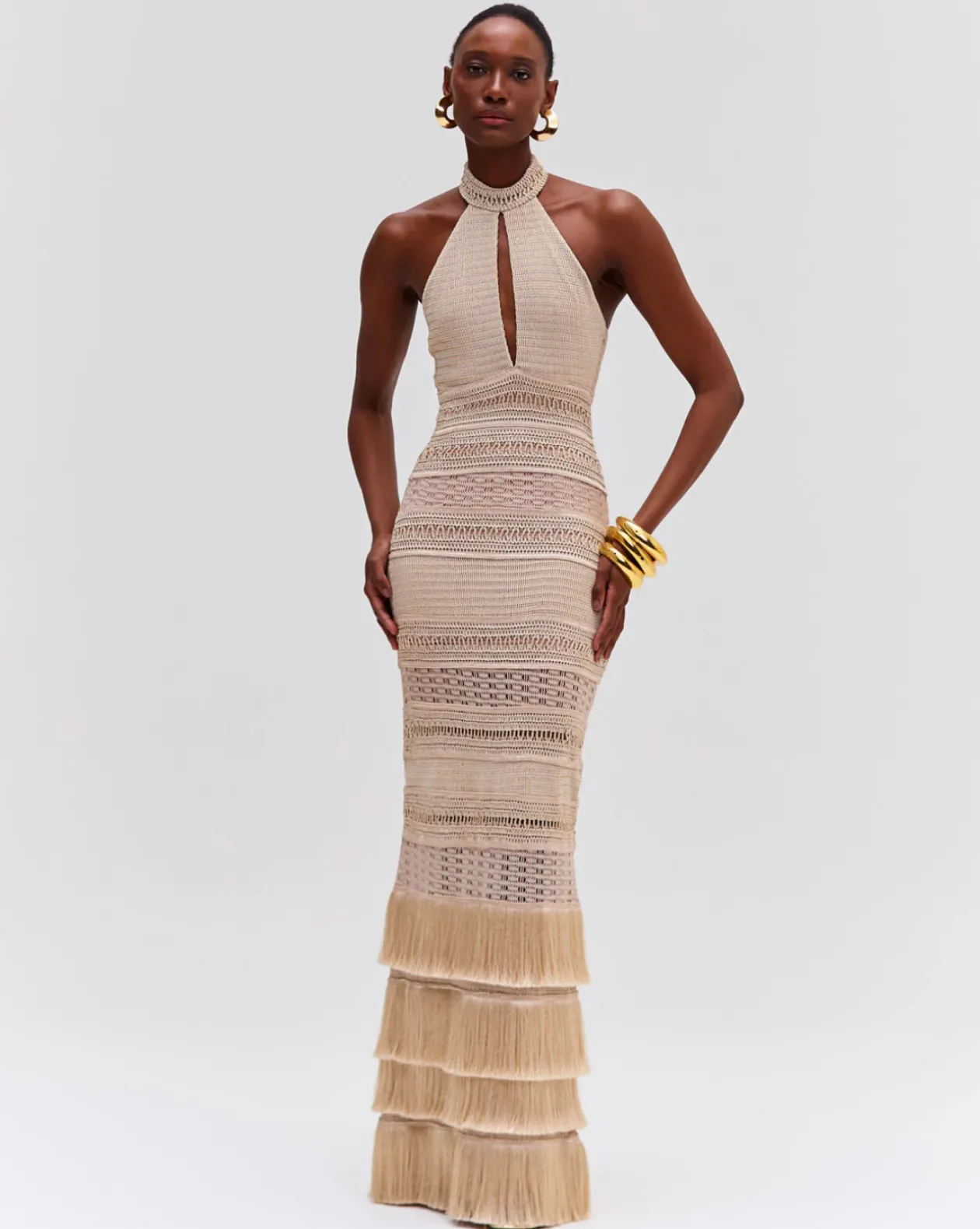 Metallic Knit Halterneck Maxi Dress