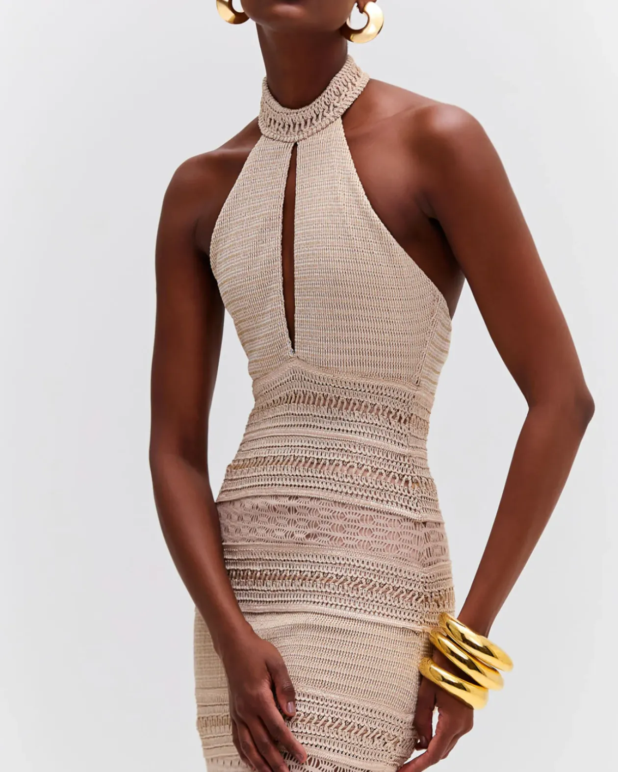 Metallic Knit Halterneck Maxi Dress