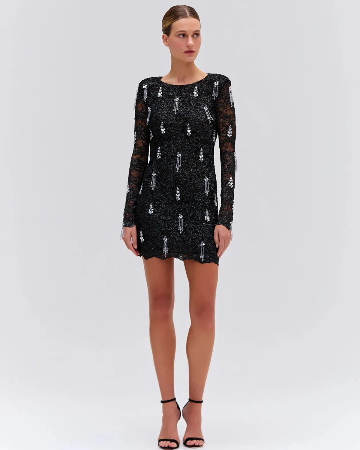 Metallic Lace Hand Beaded Dress