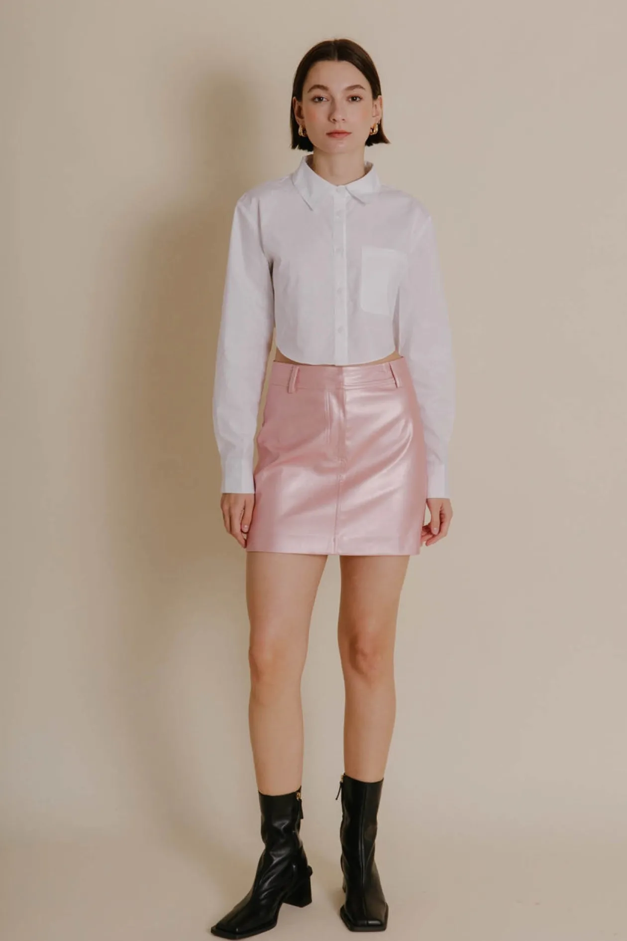 Metallic Pink Vegan Leather Mini Skirt