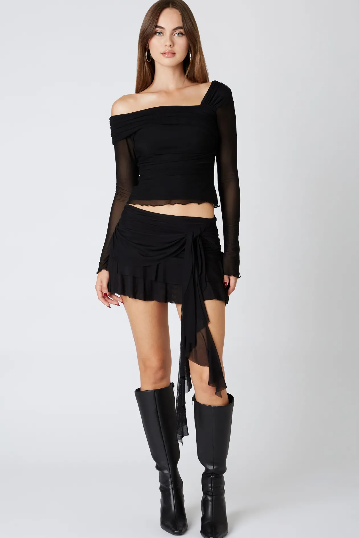 Micro Mesh Mini Skirt in Black