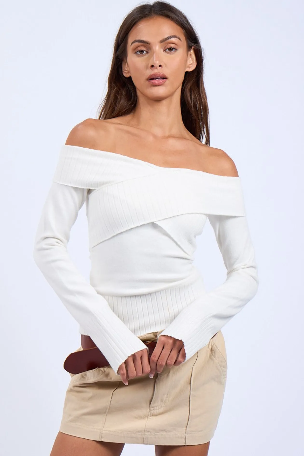 Monica Off Shoulder Sweater in Ivory