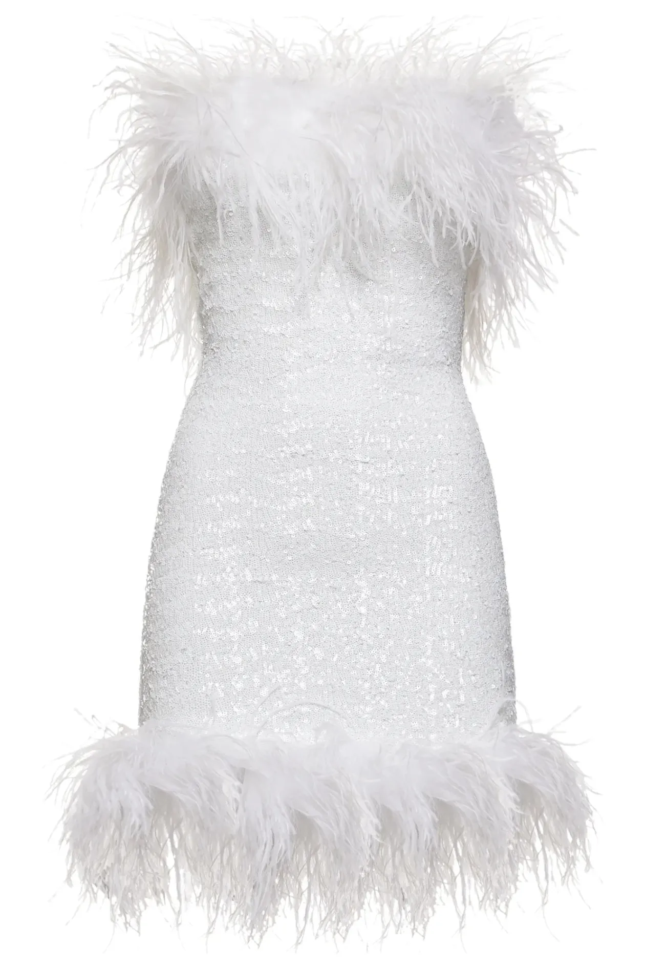 pailettes_plumage_straple_2.webp Pailettes Plumage Strapless Mini Dress in White