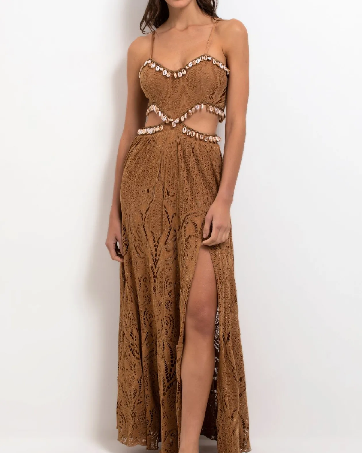 PatBo Beaded Seashell Cutout Maxi Dress