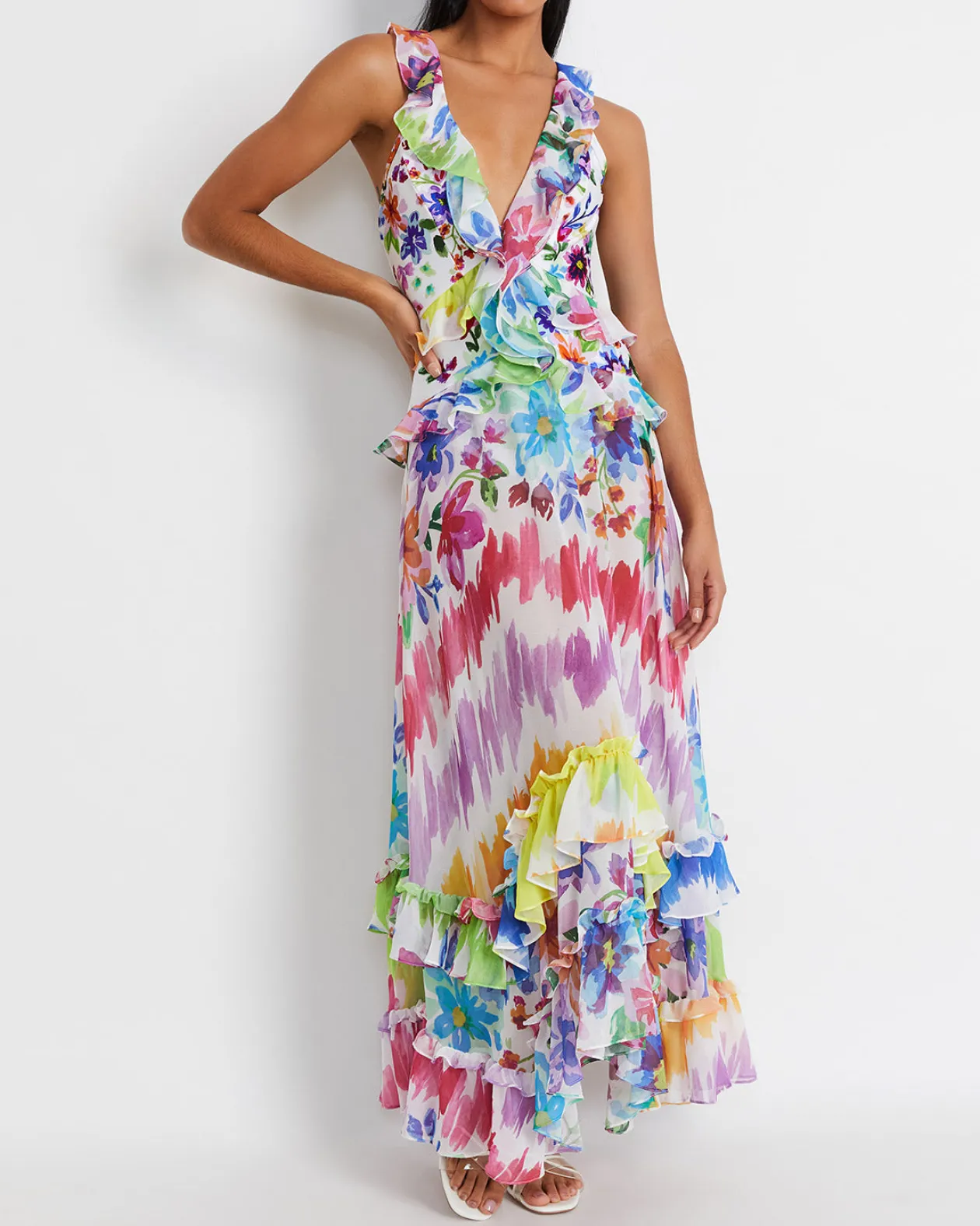 PatBo Bloom Ruffle V Neck Beach Dress