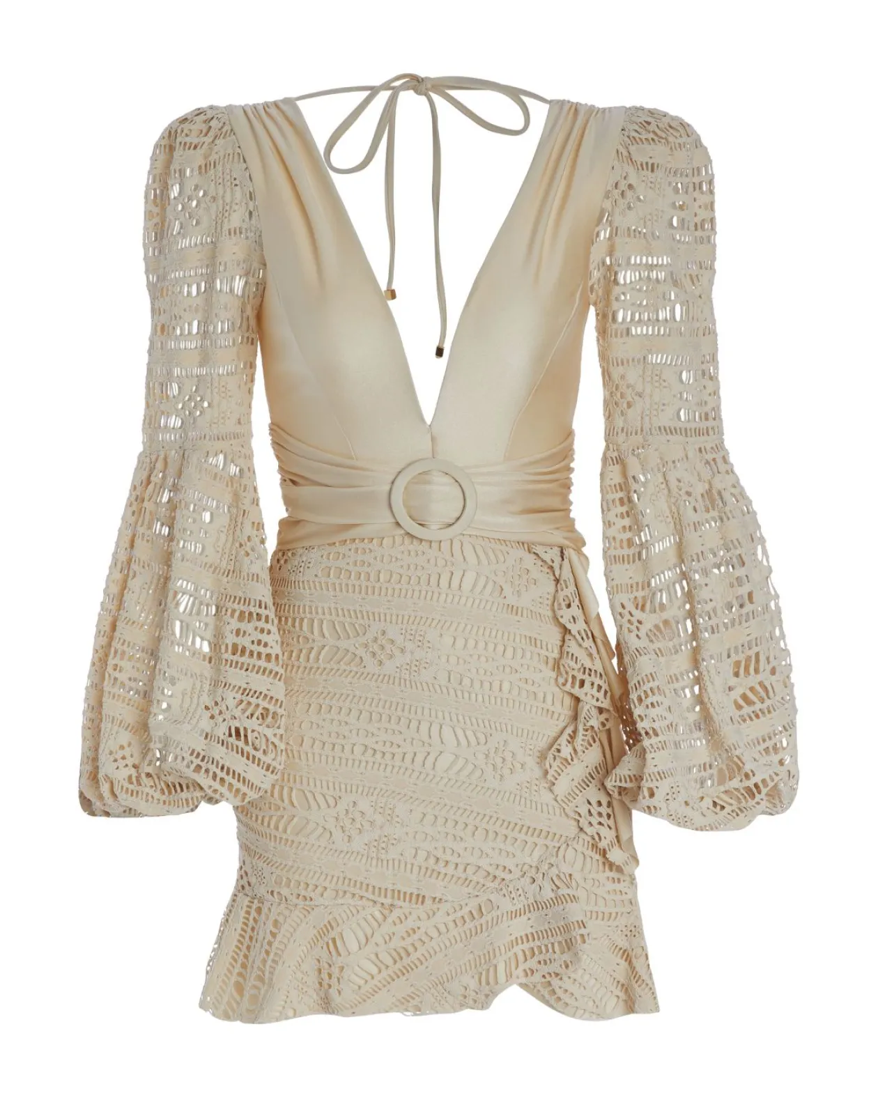 Patbo Crochet Plunge Mini Dress in Ivory